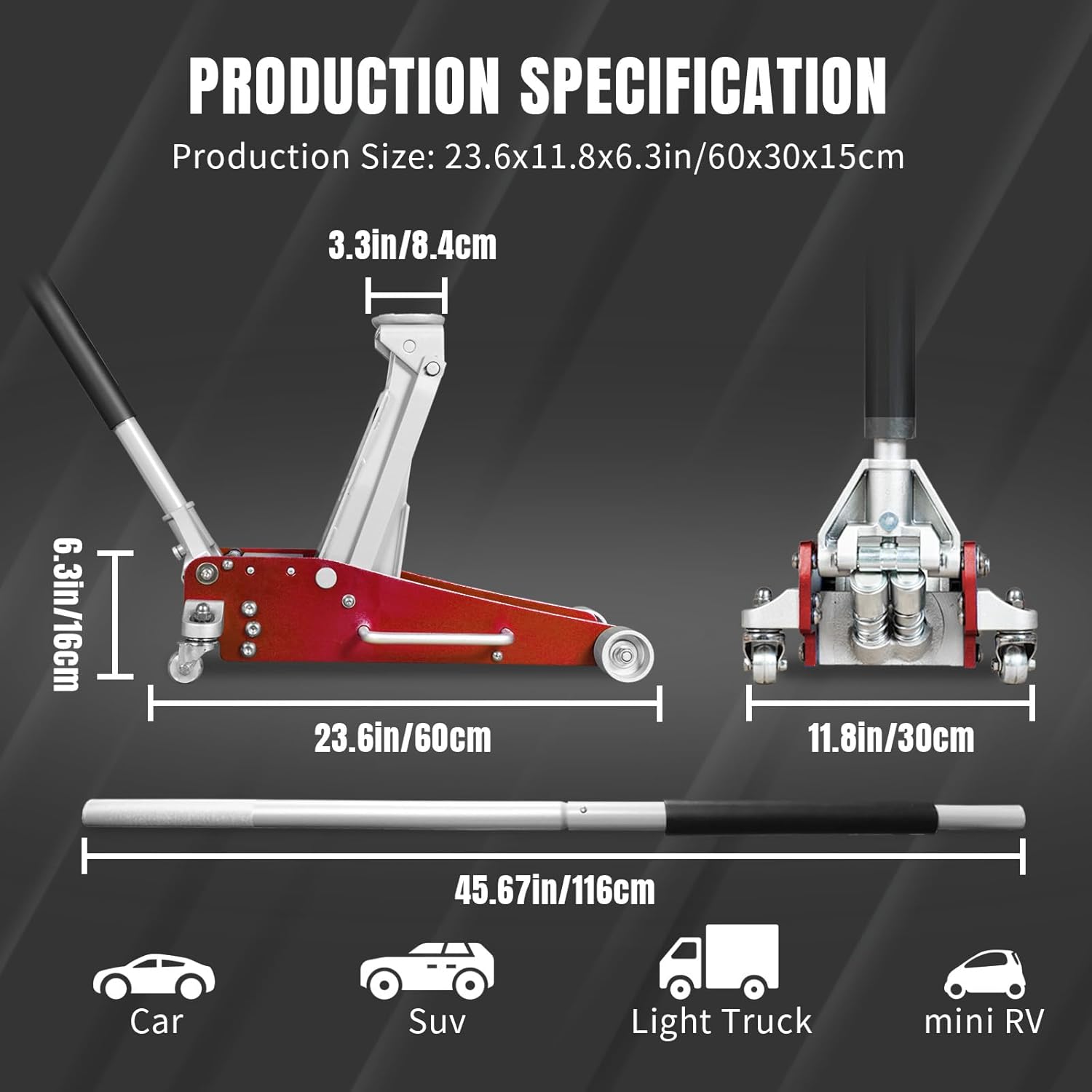 Red Aluminum & Steel 3 Ton Hydraulic Floor Jack with Quick Lift Pump