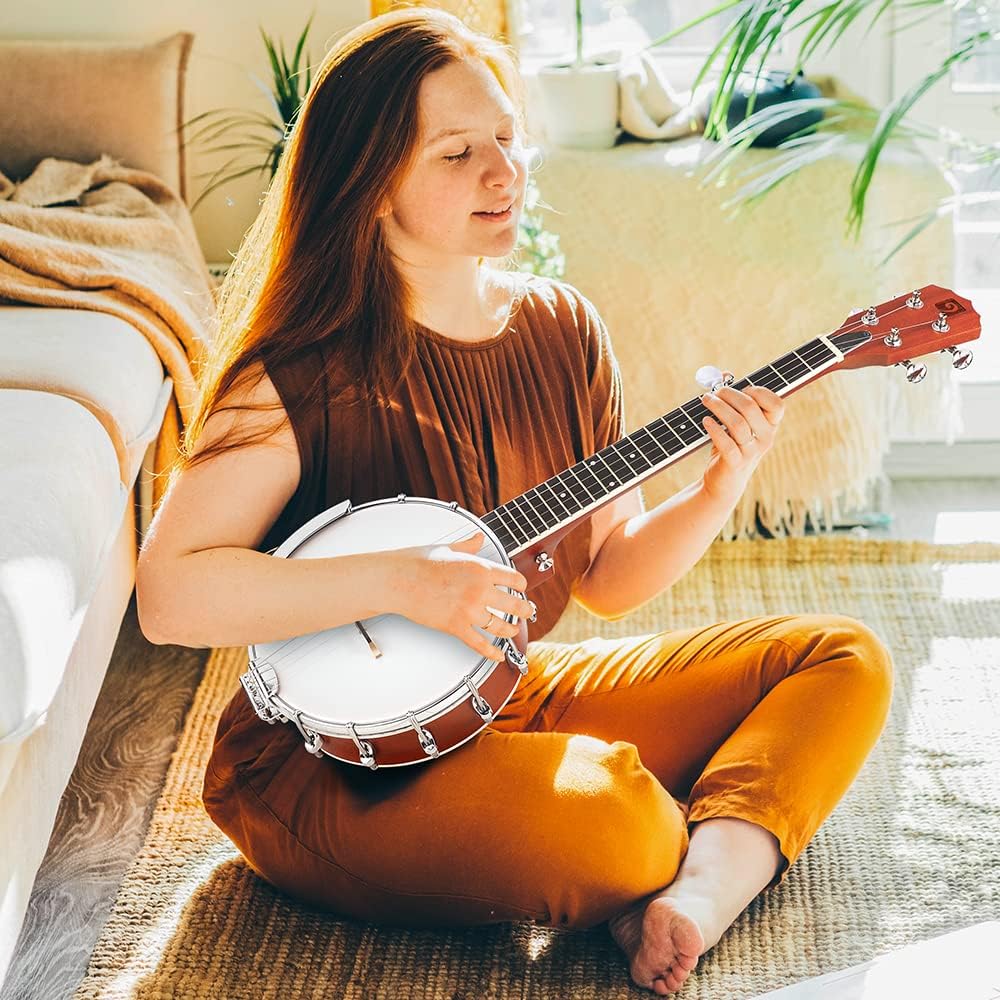 26-Inch Tenor Banjo by String: Portable Travel Kit with Remo Head, Mahogany Body, Bronze Strings, and Carrying Bag for Beginners