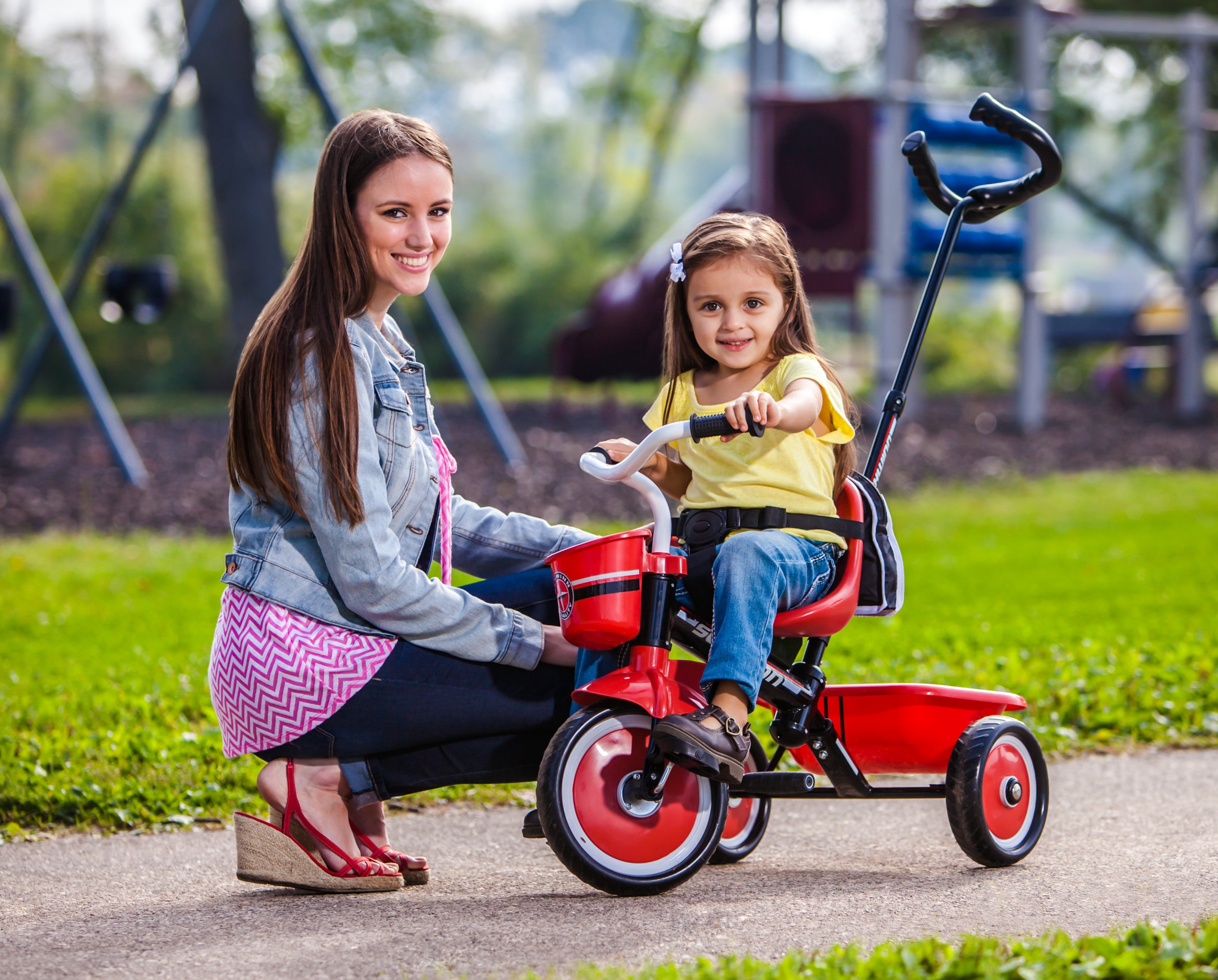 Schwinn Easy-Steer Tricycle with Push/Steer Handle, ages 2 - 4, red & white, toddler bike