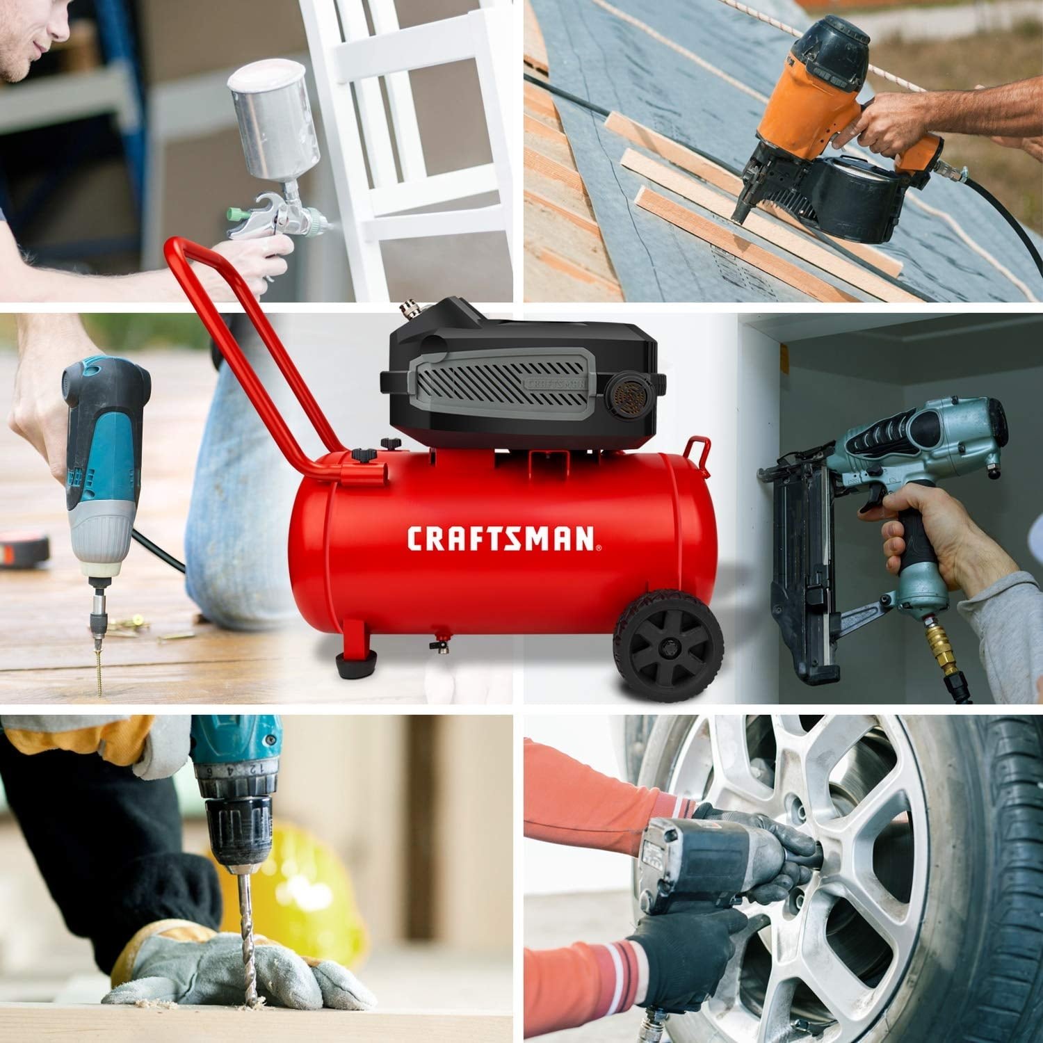 CRAFTSMAN HARD Air Compressor, 10 Gallon 1.8 HP 175 PSI, 4.0CFM@90PSI, Oil Free and Maintenance Free, Portable with Large Wheels, CMXECXA0201041