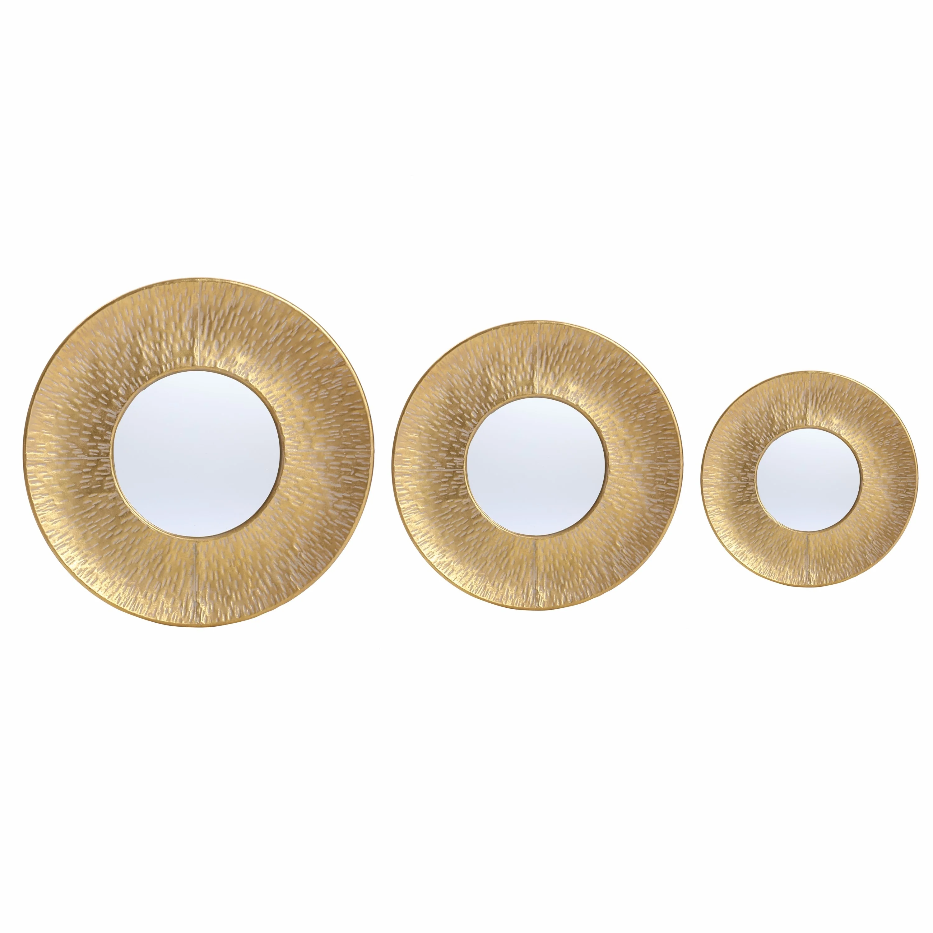 3-Piece Gold Metal Round Wall Mirror Set - 22.25