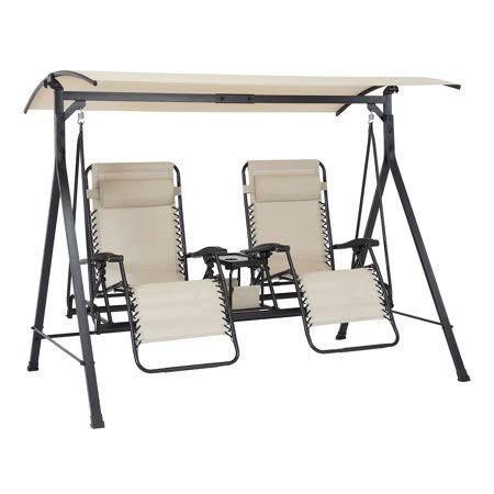 Zero-Gravity Steel Porch Swing �C Beige/Black, Size: 90.55 inch x 58.27 inch x 72.44 inch