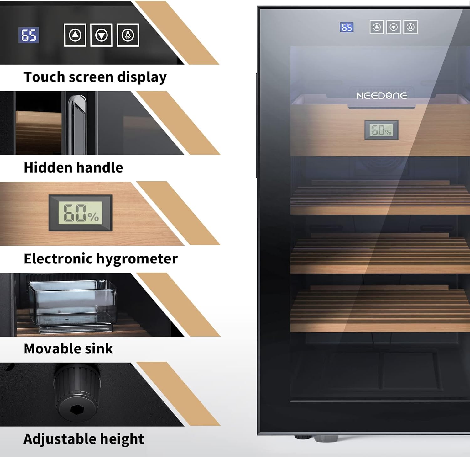 ThermoCigar 48L Cigar Humidor with Heating & Cooling, Cedar Wood, Digital Hygrometer, Quiet Electric Cooler for 350 Cigars