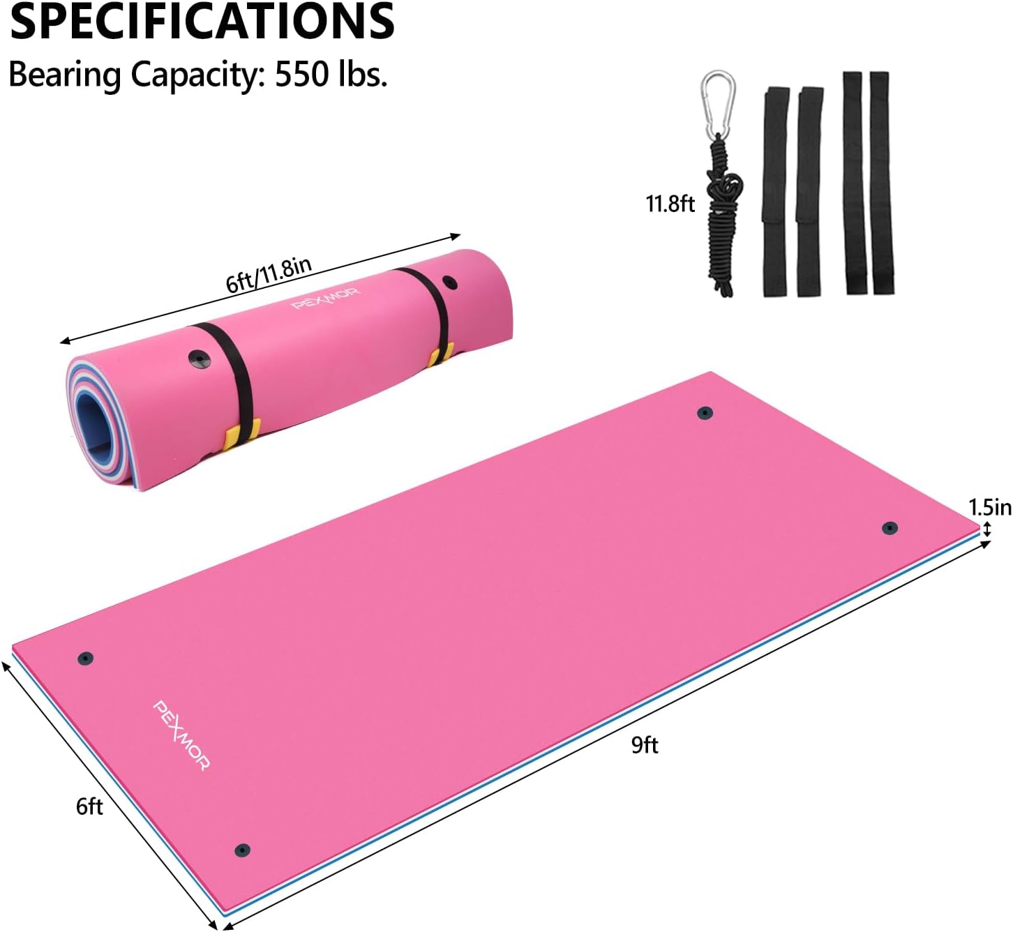Floating Water Mat, 9/12/18 FT Lily Pad Floating Mat for The Water, 3-Layer XPE Foam Water Floating Island w/Bungee Tether & Storage Straps for Lake Pool Beach River