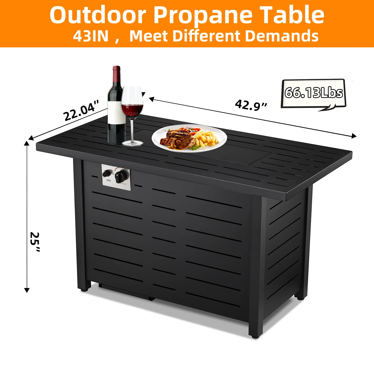 R.W.FLAME 43��� Outdoor Propane Gas Fire Pit Table with Glass Cover, Multi-Function BBQ Grill & Bonfire Pit, 50,000 BTU, ETL/CSA Certified
