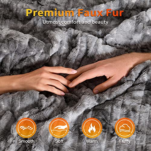 WOOMER King Size Heated Blanket, Faux Fur, Dual Controllers, ETL Certified, 90   x100   , Marble Grey
