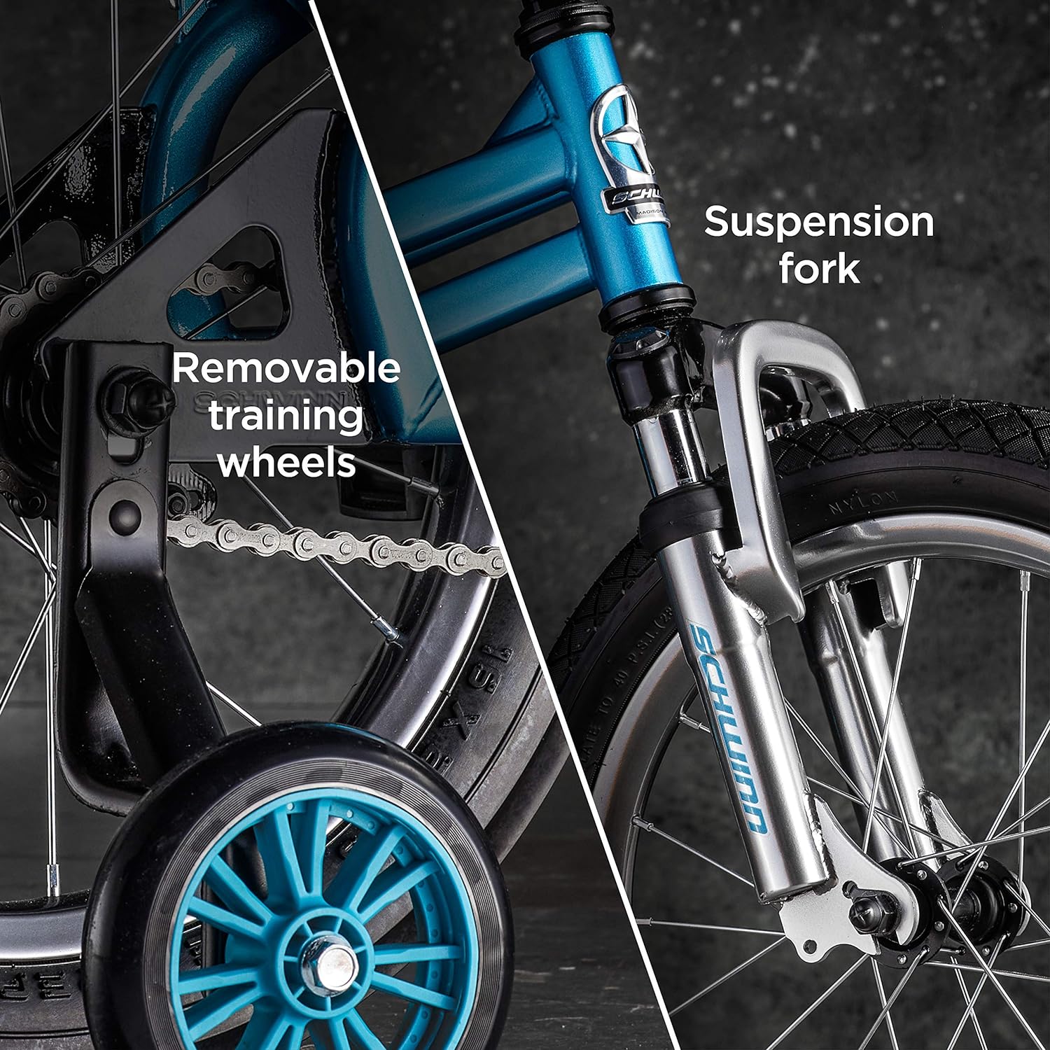 Kids Bike for Boys and Girls Ages 3-5 Years, 16-Inch Wheels, Front Suspension, Slik Rear Tire, Rider Height 38 to 48-Inches, Removable Training Wheels, Rear Coaster Brake