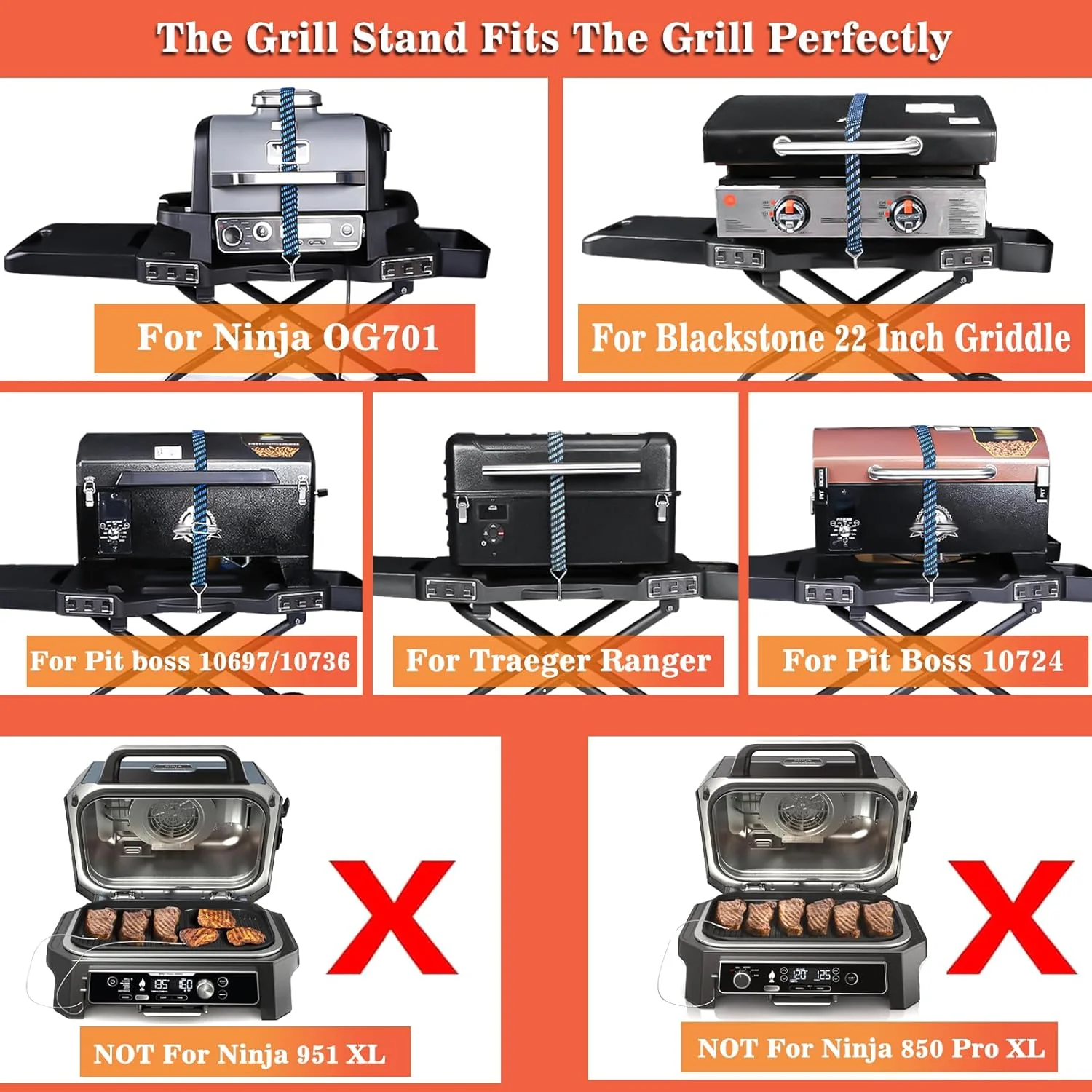 Portable Grill Cart for Ninja Woodfire Grill OG700 Series - Folding Outdoor Stand