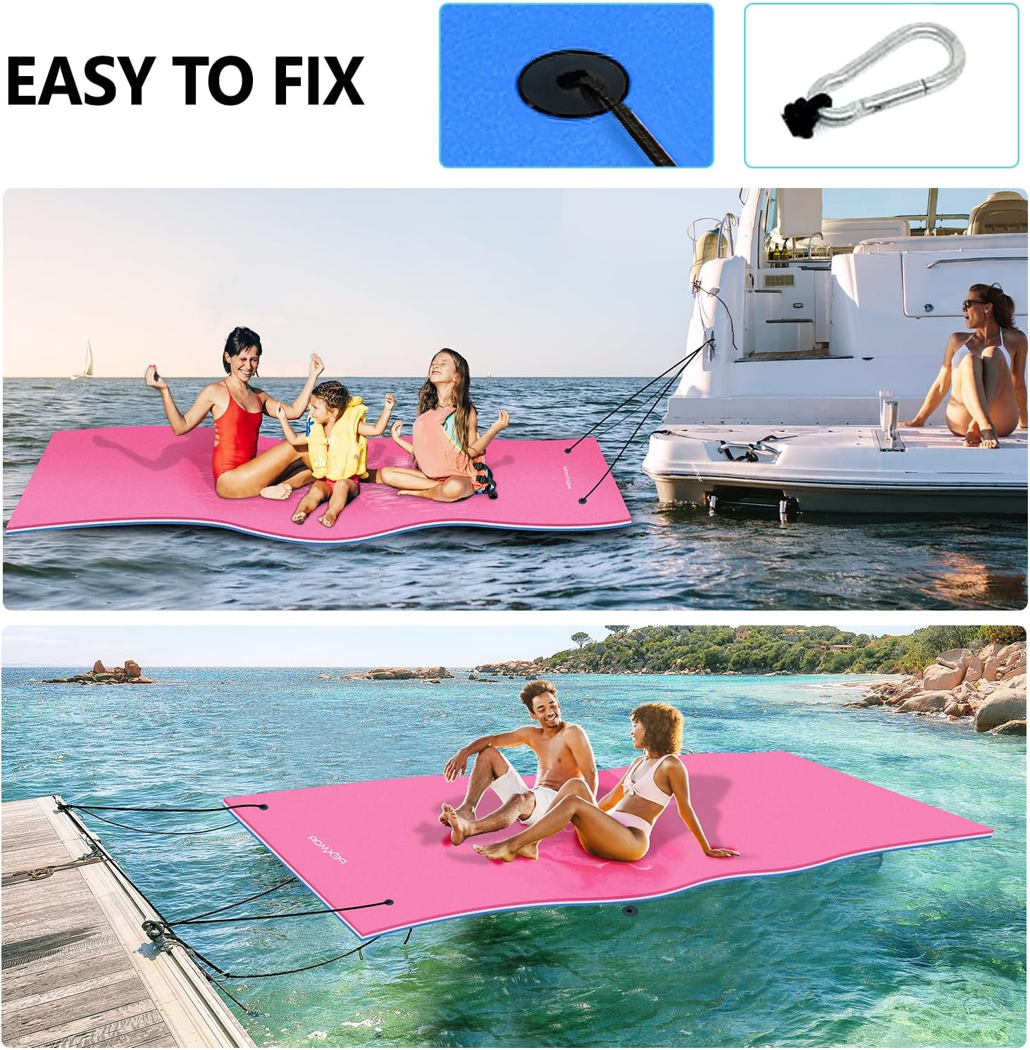 Floating Water Mat, 9/12/18 FT Lily Pad Floating Mat for The Water, 3-Layer XPE Foam Water Floating Island w/Bungee Tether & Storage Straps for Lake Pool Beach River