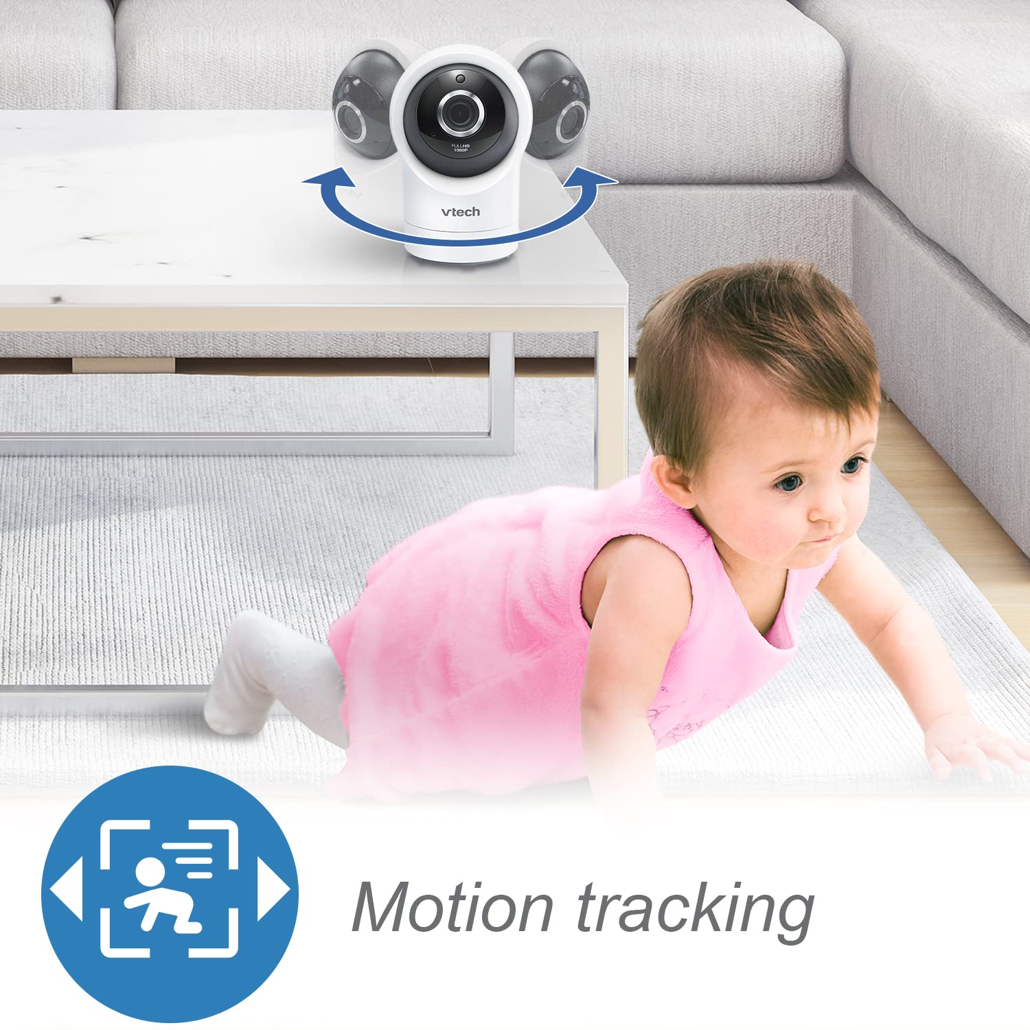 VTech RM7764-2HD Smart Baby Monitor with 1080p FHD, Night Vision, Temperature Sensor, 360   Pan & Tilt, Two-Way Talk