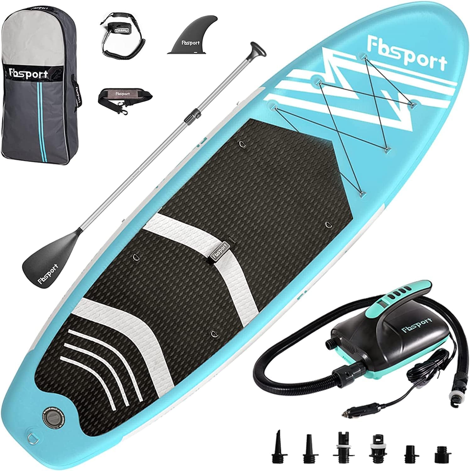 Premium 11FT Inflatable Stand Up Paddle Board, Ice Blue, PVC, Includes Paddle, Leash, Pump & Bag, Supports 350 lbs, for Youth & Adults