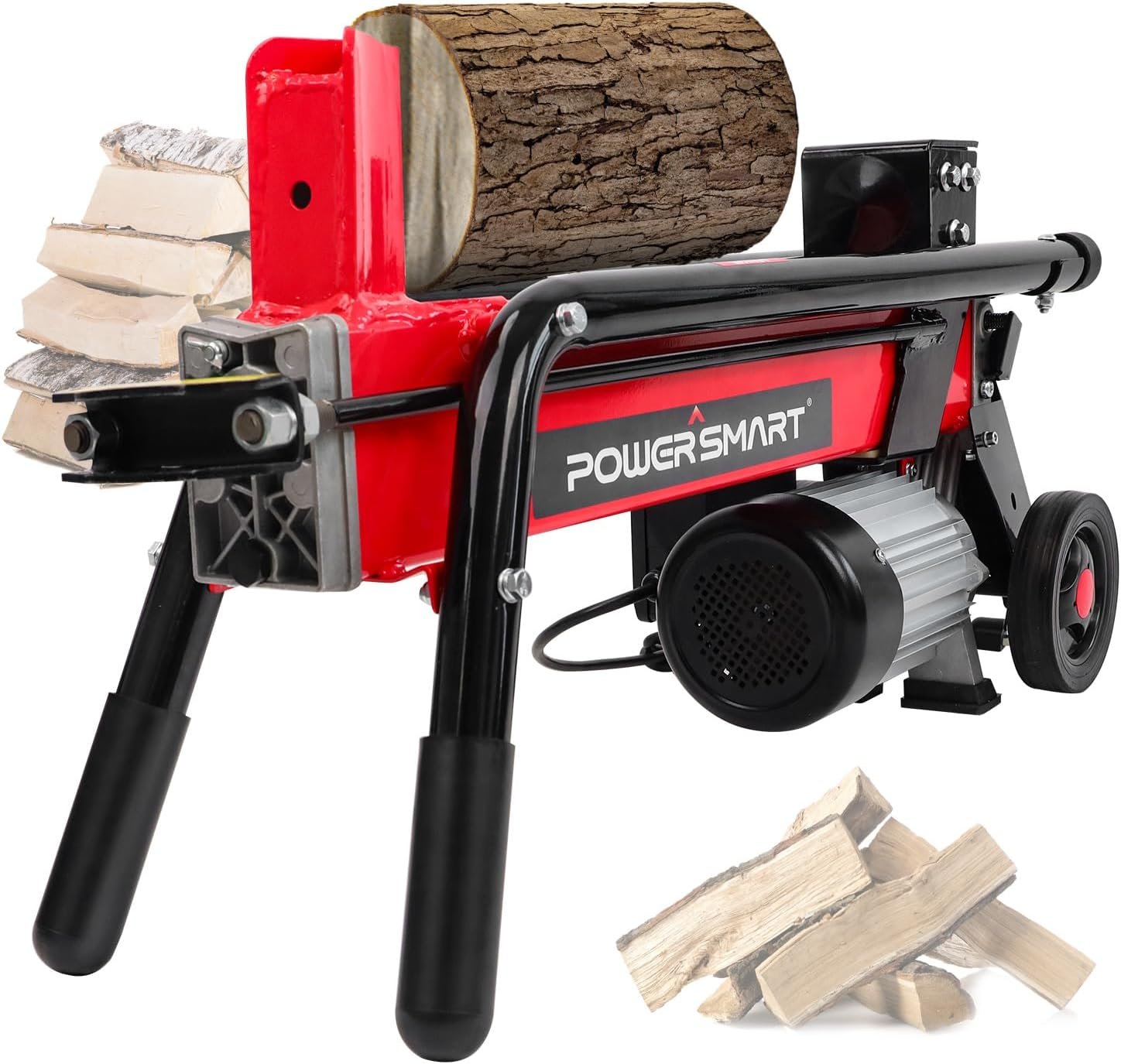 PowerSmart Electric Log Splitter 7-Ton �C Efficient Wood Splitter with 3500 Motor Speed, 15 Amp, Horizontal Full Beam Design and Steel Wedge for Firewood & Kindling Cutting