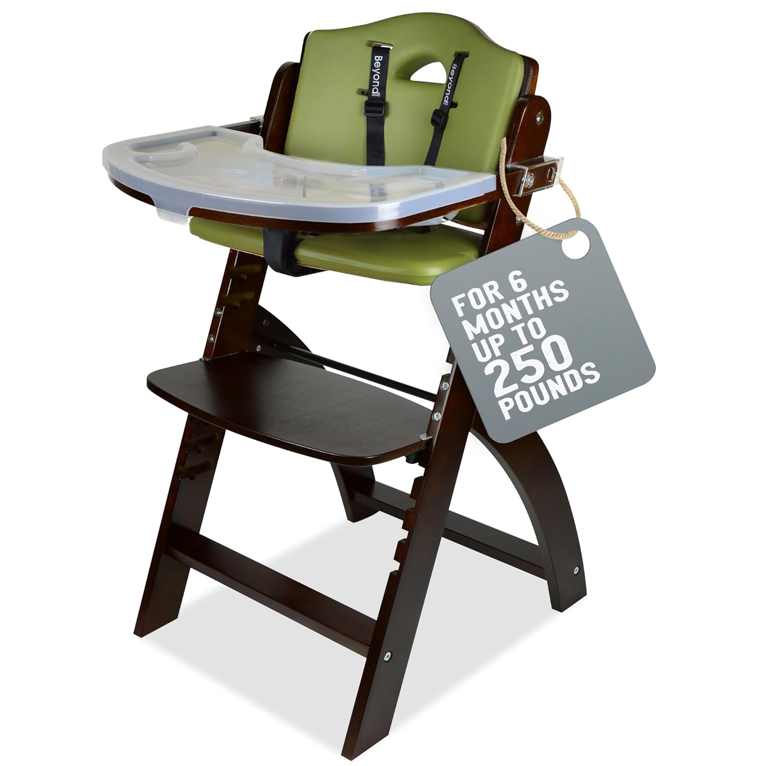 Abiie Beyond Junior High Chair, Adjustable Wood, Dove Grey Cushion, 250 lb Capacity, Stain & Water Resistant
