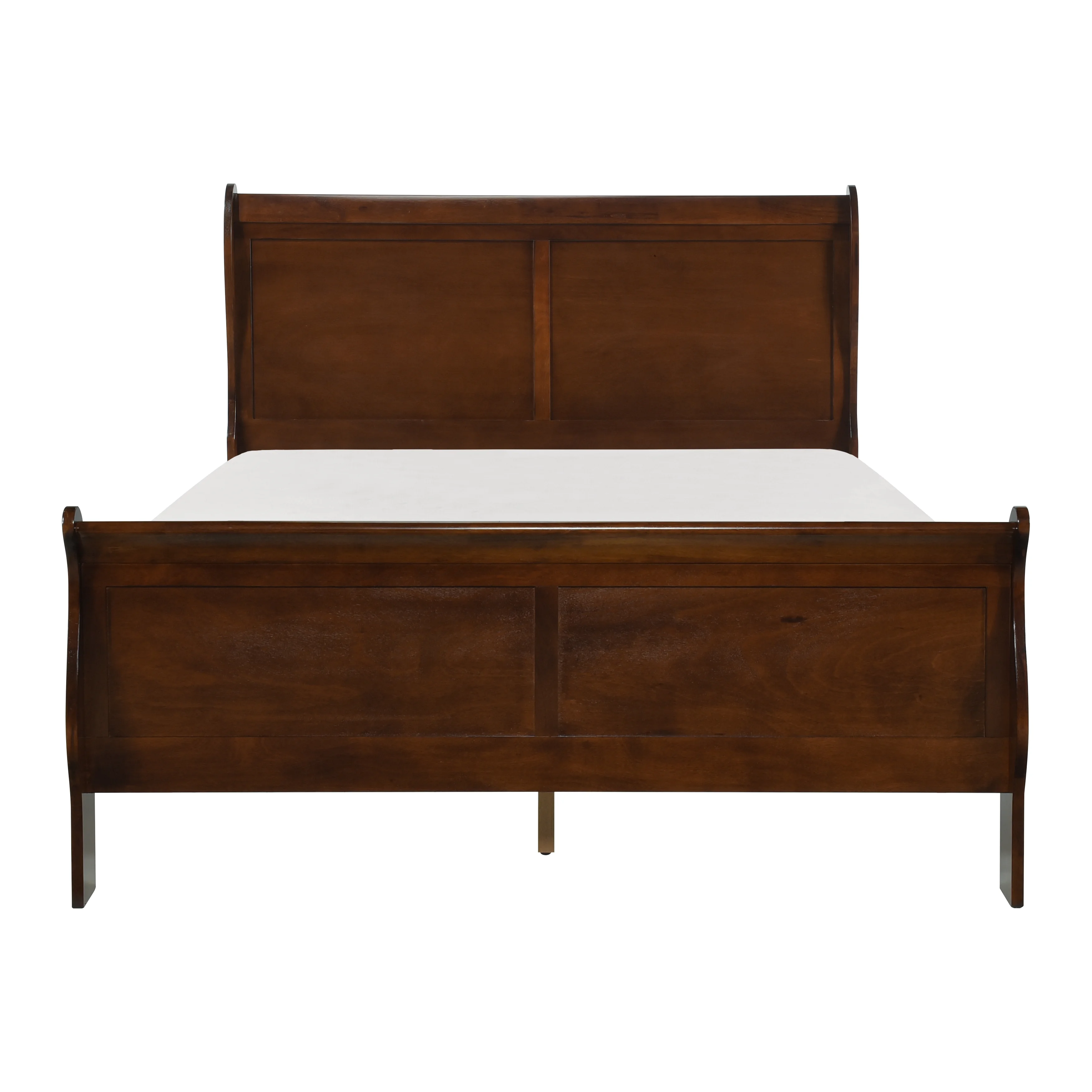 GeeHome Classic Louis Philipe Style Full Bed Brown Cherry Finish 1pc Traditional Design Bedroom Furniture Sleigh Bed