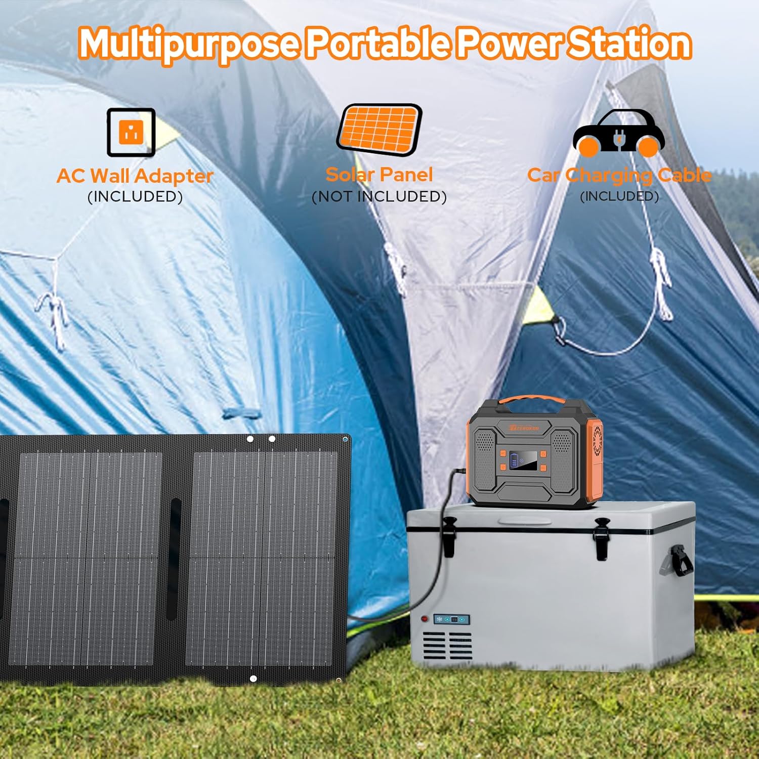 Portable Solar Generator, 300W Portable Power Station with Foldable 60W Solar Panel, 110V Pure Sine Wave, 280Wh Lithium Battery Pack with DC AC Outlet for Home Use RV Outdoor Camping Adventure