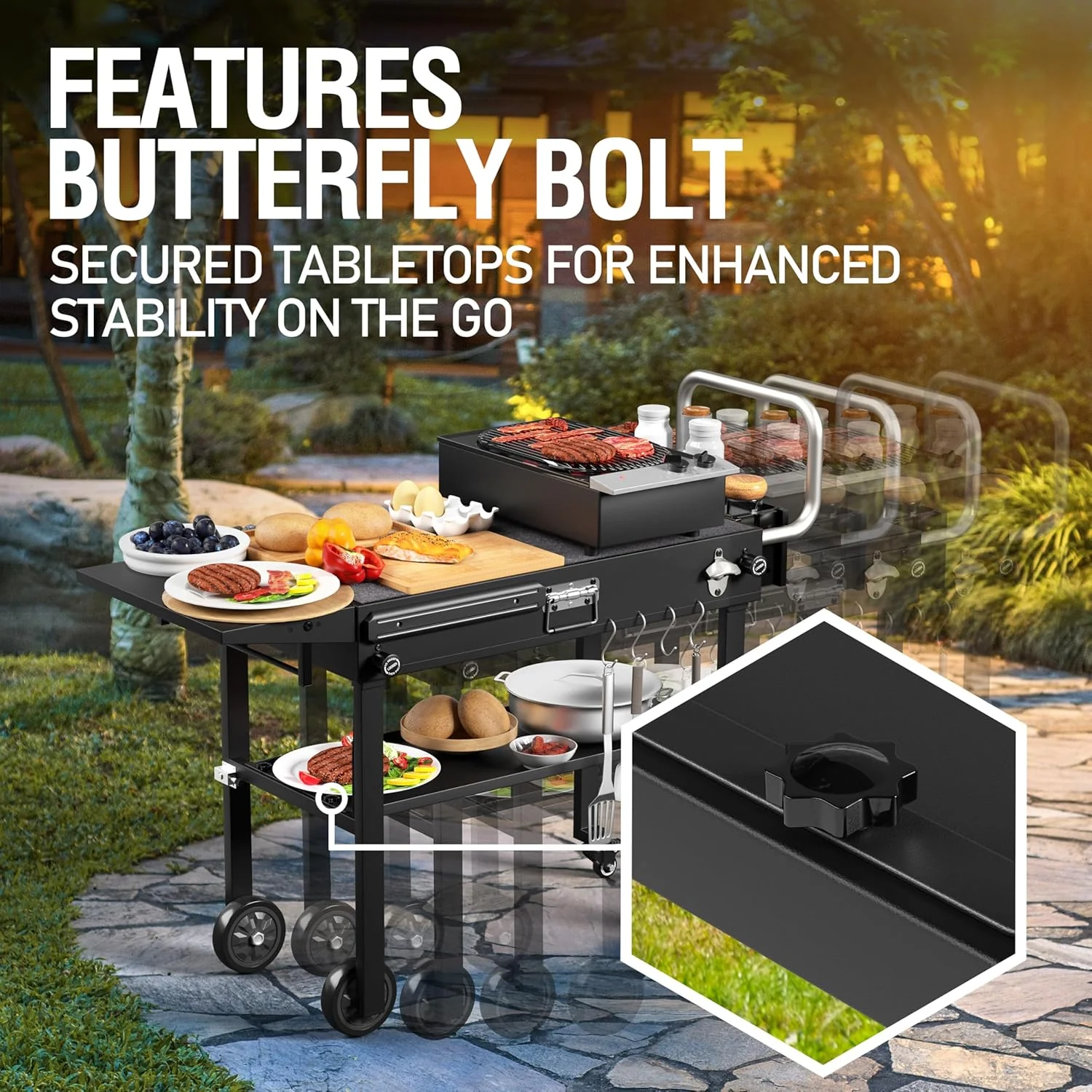 Portable Grill Cart for Blackstone Ninja Griddle | Folding BBQ Table with Wheels