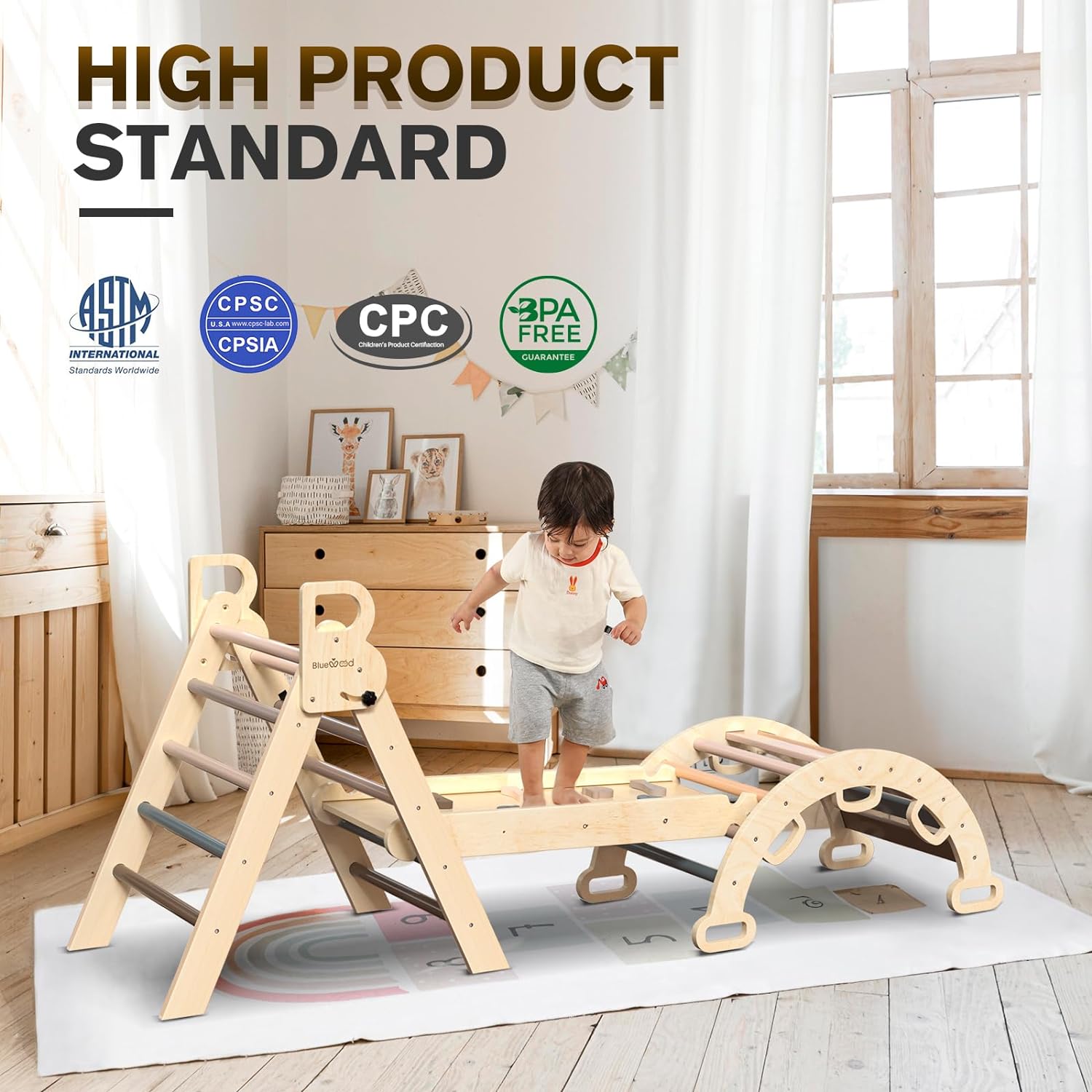 Pikler Triangle Set 7in1 Foldable Baby Climbing Toys Wooden Montessori Climbing Set with Arch&Ramp&Ladder Baby Climber Indoor Jungle Gyms for Toddlers Montessori Toys - Rainbow
