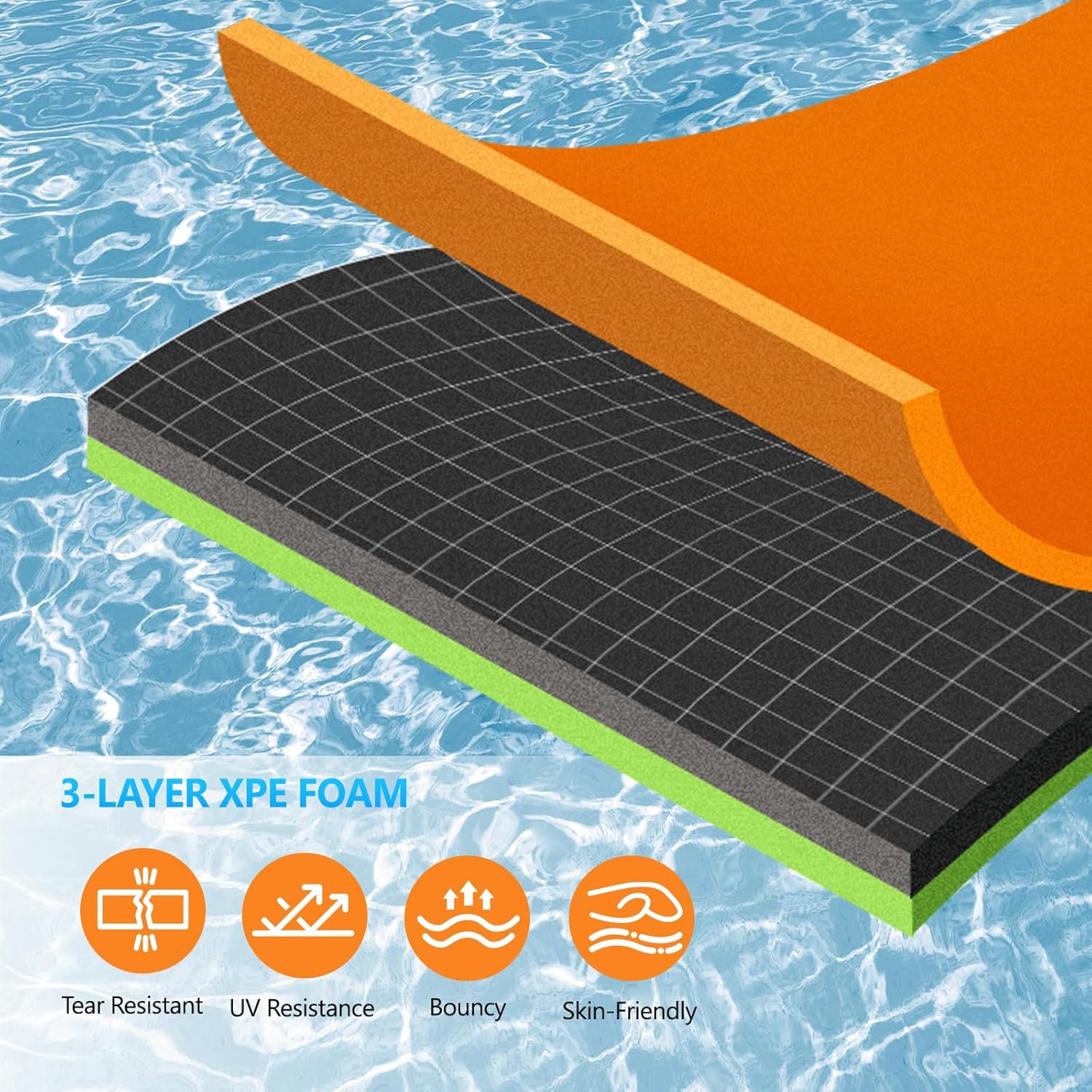 Floating Water Mat, 9/12/18 FT Lily Pad Floating Mat for The Water, 3-Layer XPE Foam Water Floating Island w/Bungee Tether & Storage Straps for Lake Pool Beach River