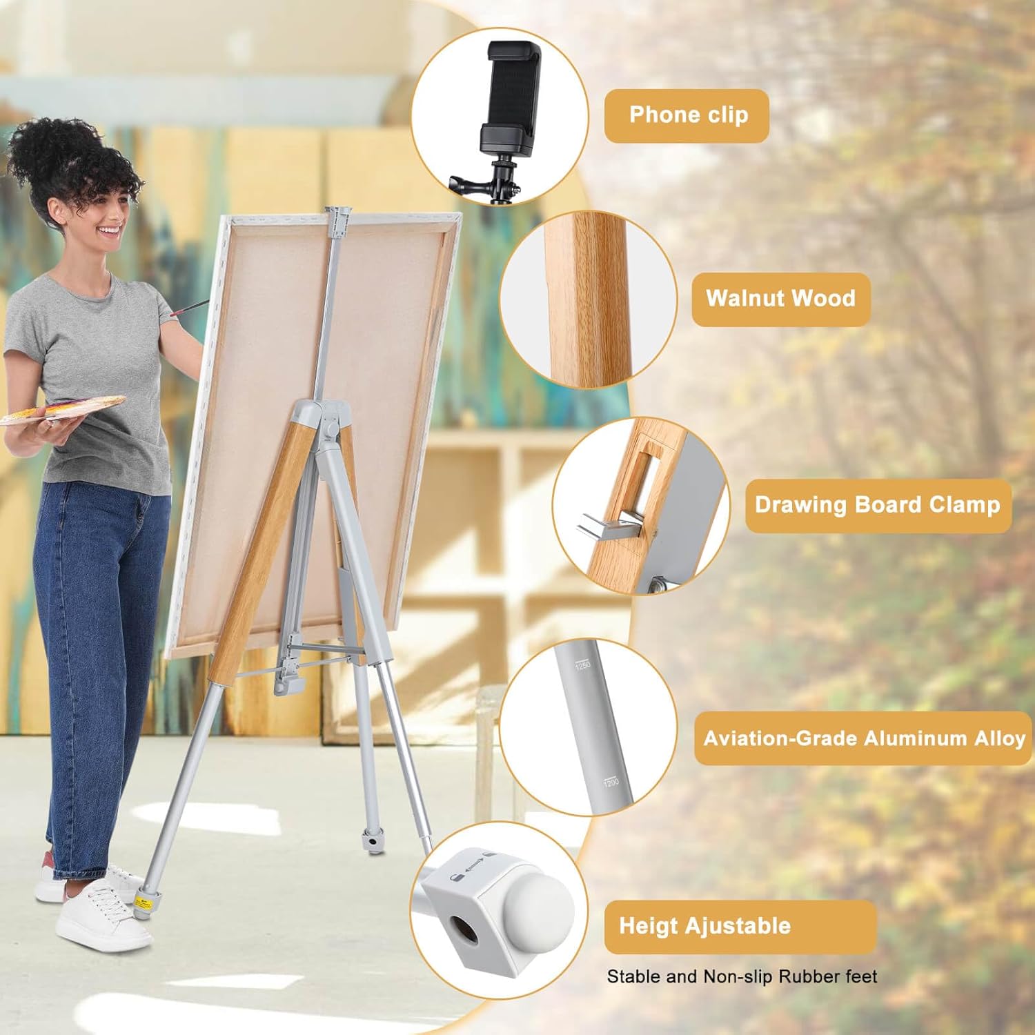 Portable Easel Stand for Sign & Painting 17''-58'' Adjustable Height Painting Easel with Bag - Tabletop Art Easel for Painting Canvas Stand Poster Stand & Wedding Signs Stand - Metal Tripod