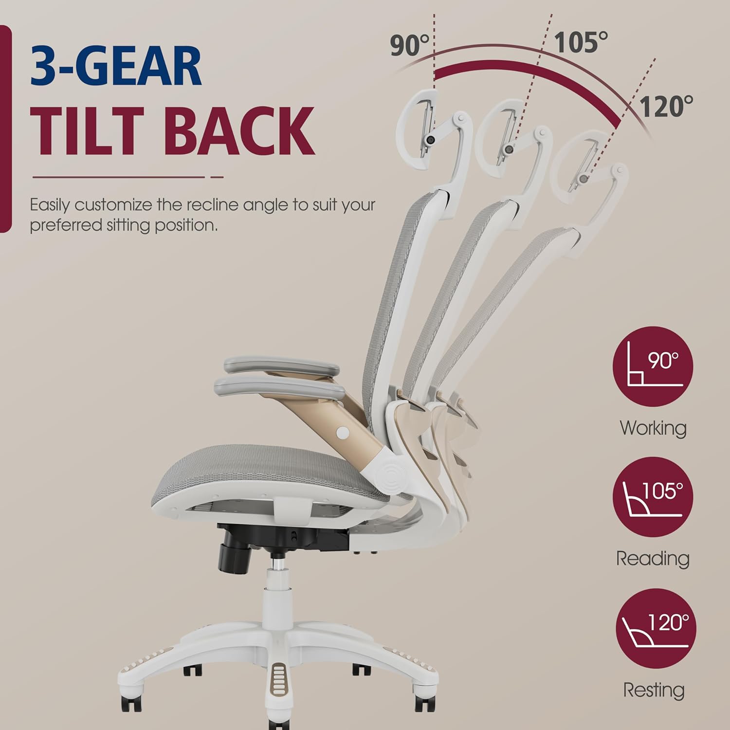 Ergonomic Mesh Office Chair, High Back Desk Chair - Adjustable Headrest with Flip-Up Arms, Tilt Function, Lumbar Support and PU Wheels, Swivel Computer Task Chair