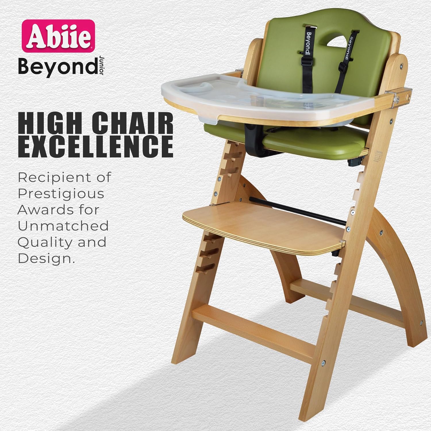 Abiie Beyond Junior High Chair, Adjustable Wood, Dove Grey Cushion, 250 lb Capacity, Stain & Water Resistant