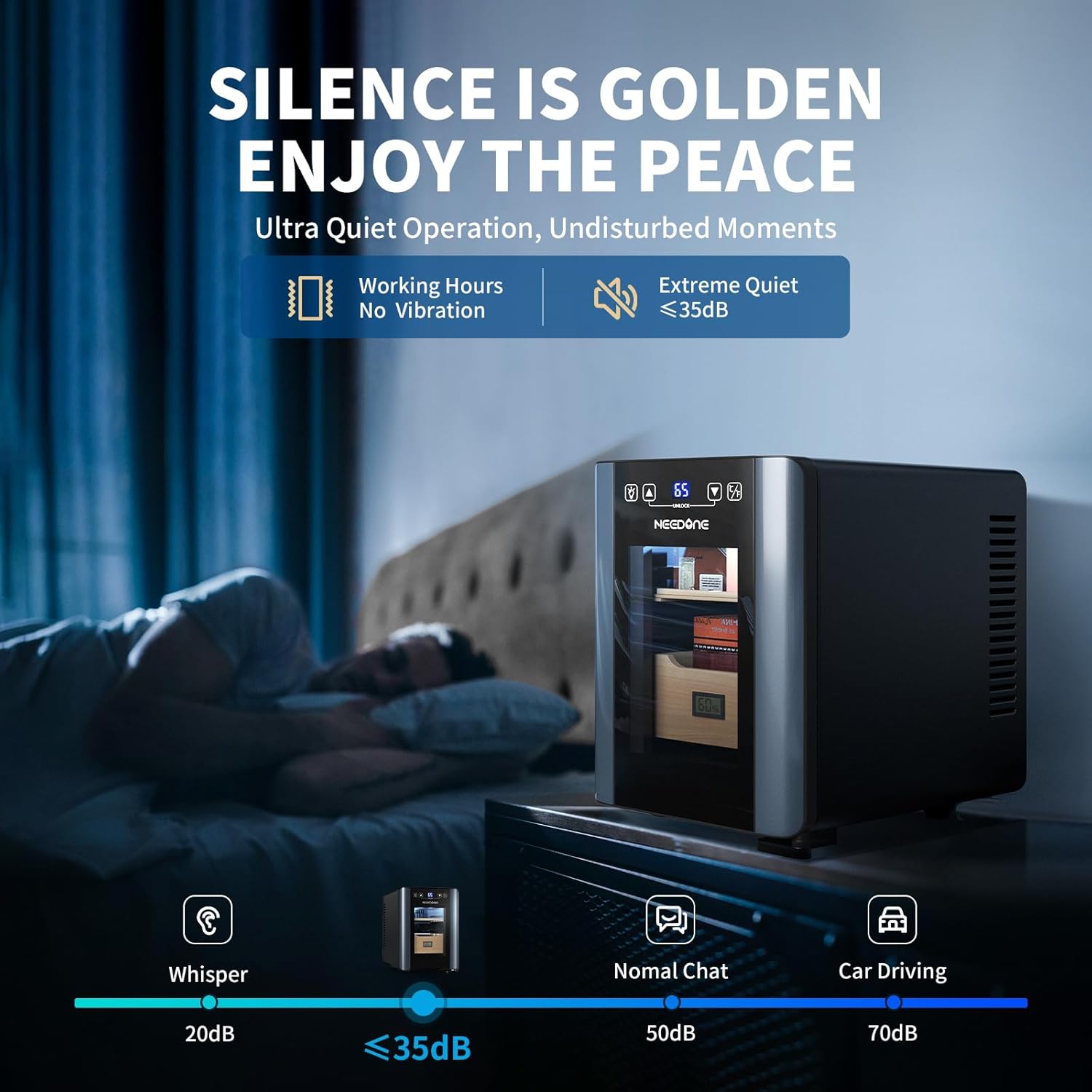 ThermoCigar 48L Cigar Humidor with Heating & Cooling, Cedar Wood, Digital Hygrometer, Quiet Electric Cooler for 350 Cigars