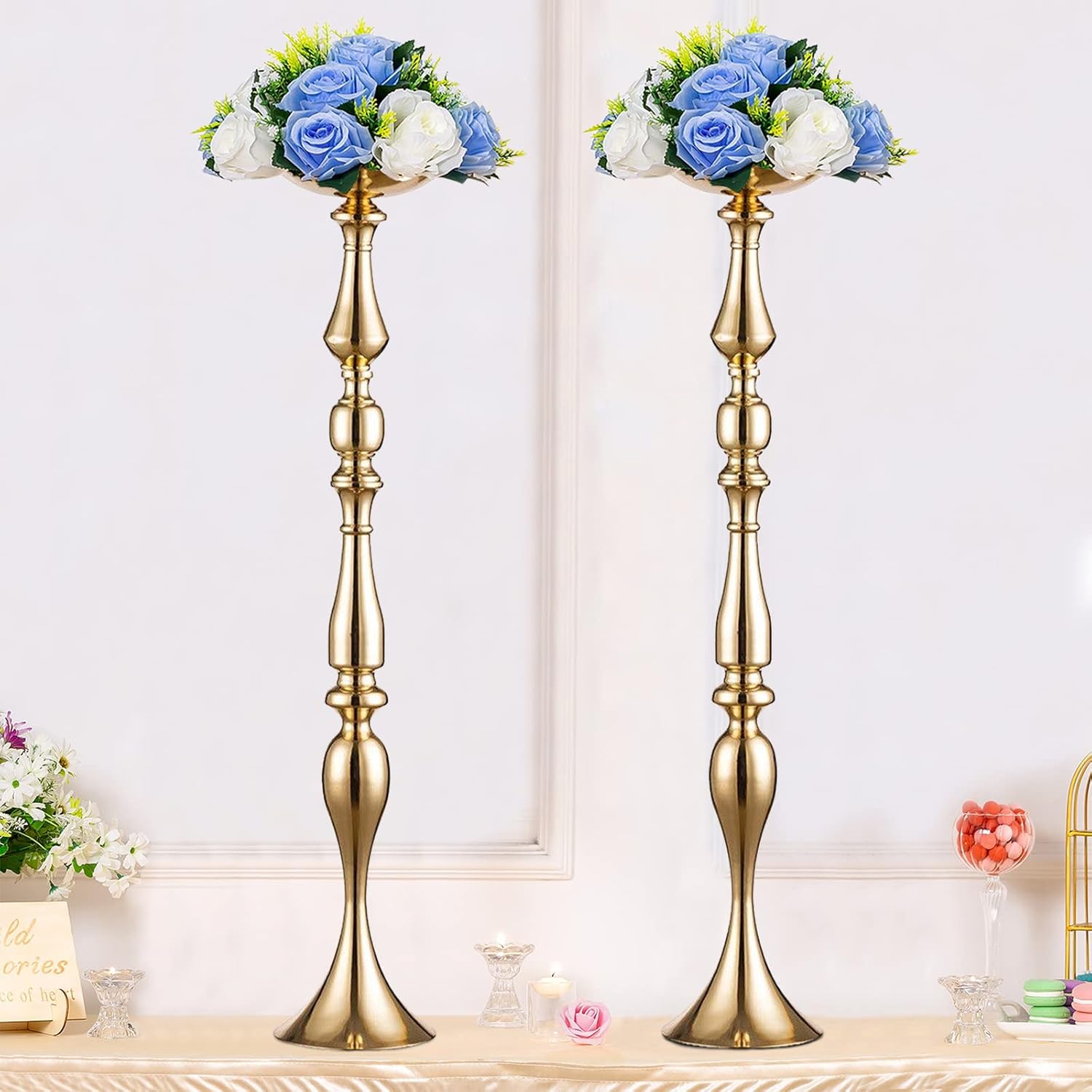 Elegant Silver Metal Wedding Centerpiece Stand 31.5     C Tall Tabletop Decor for Events & Parties
