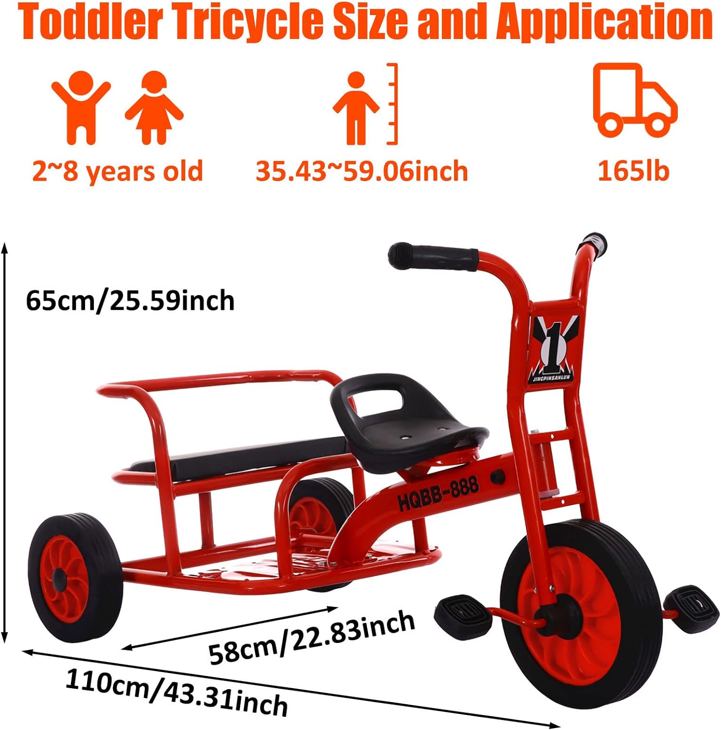 Kids Tricycle for Riders Ages 3+,Preschool Daycare Playground Kids Tricycle with Passenger Seat,Big Kids Tandem Trike with Inflation-Free Rubber Wheels,Kids Outdoor Play Equipment