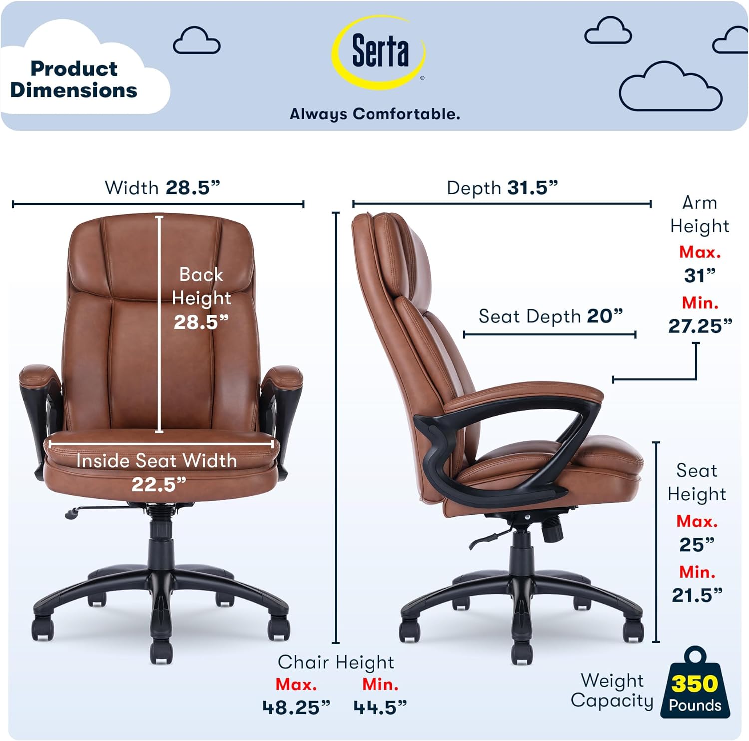 Fairbanks Big and Tall High Back Executive Office Ergonomic Gaming Computer Chair with Layered Body Pillows, Contoured Lumbar Zone, Black