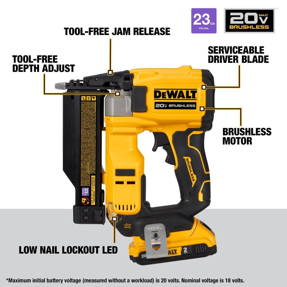 ATOMIC Compact Series 20V MAX Pin Nailer 23 Gauge Kit DCN623D1 from