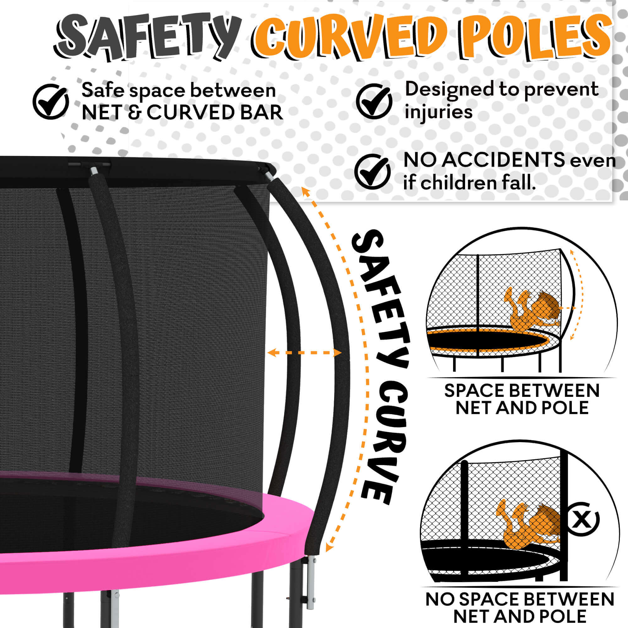 Jumpzylla 14FT Trampoline with Enclosure, Double Color Pad, Curved Poles, ASTM Safety Certified