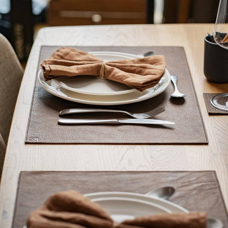 ROHLEDER Premium Brown Leather Placemats  C Waterproof, Oil Absorbent, Handcrafted, 4-8 Pack, 12.6   x20   , Home D  cor
