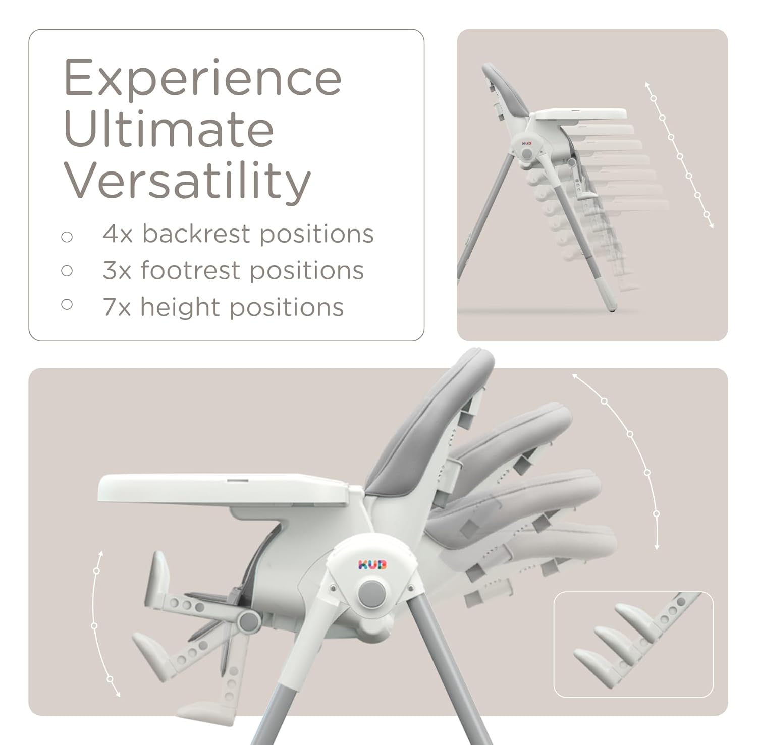 Foldable Baby High Chair with Removable Seat & Tray, Adjustable Height & Recline, Locking Wheels