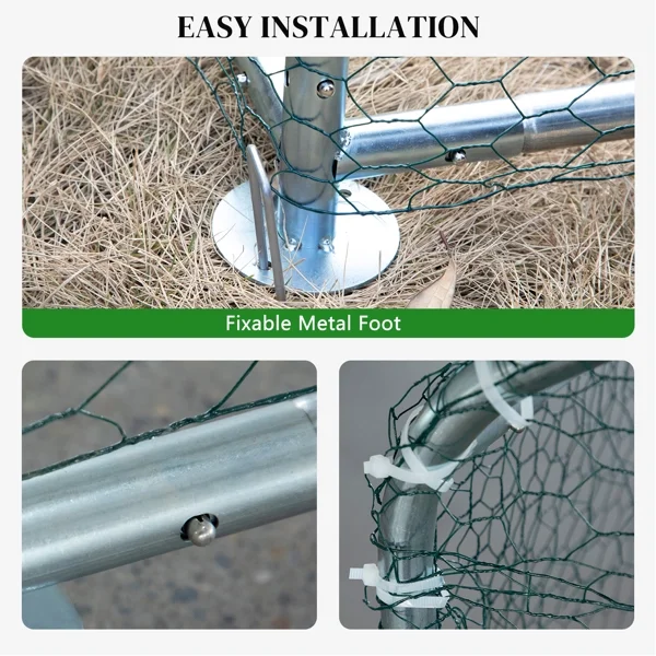 Al Fresco Large Metal Chicken Coop, Walkin Poultry Cage for Yard with Waterproof Cover, Peaked Roof for Hen House, Duck and Rabbit, Silver, 10 x 10 ft