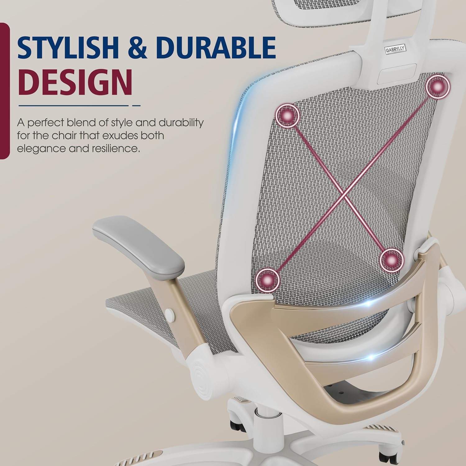 Ergonomic Mesh Office Chair, High Back Desk Chair - Adjustable Headrest with Flip-Up Arms, Tilt Function, Lumbar Support and PU Wheels, Swivel Computer Task Chair