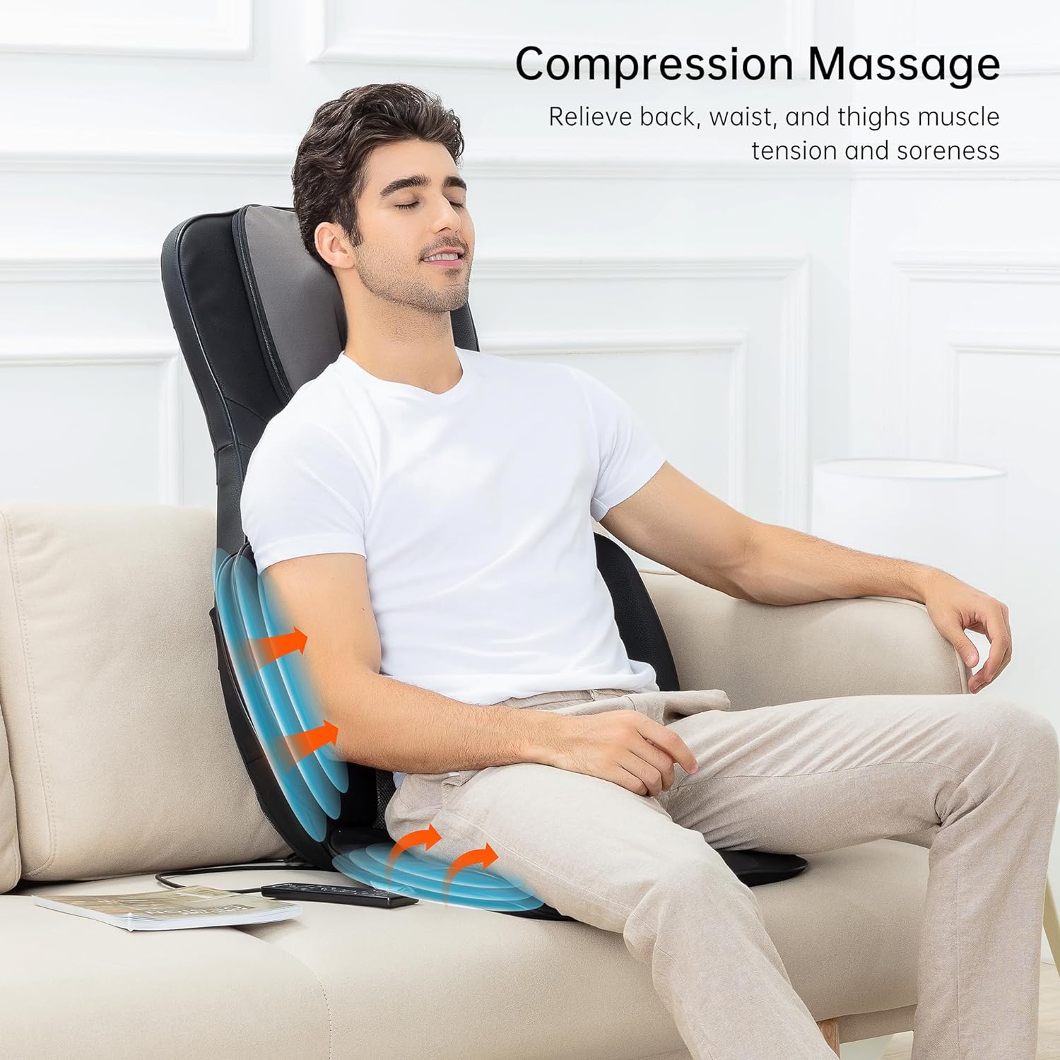 Snailax Full Body Neck & Back Massager with Heat & Compression, Shiatsu Kneading, Portable Massage Chair Pad, Black