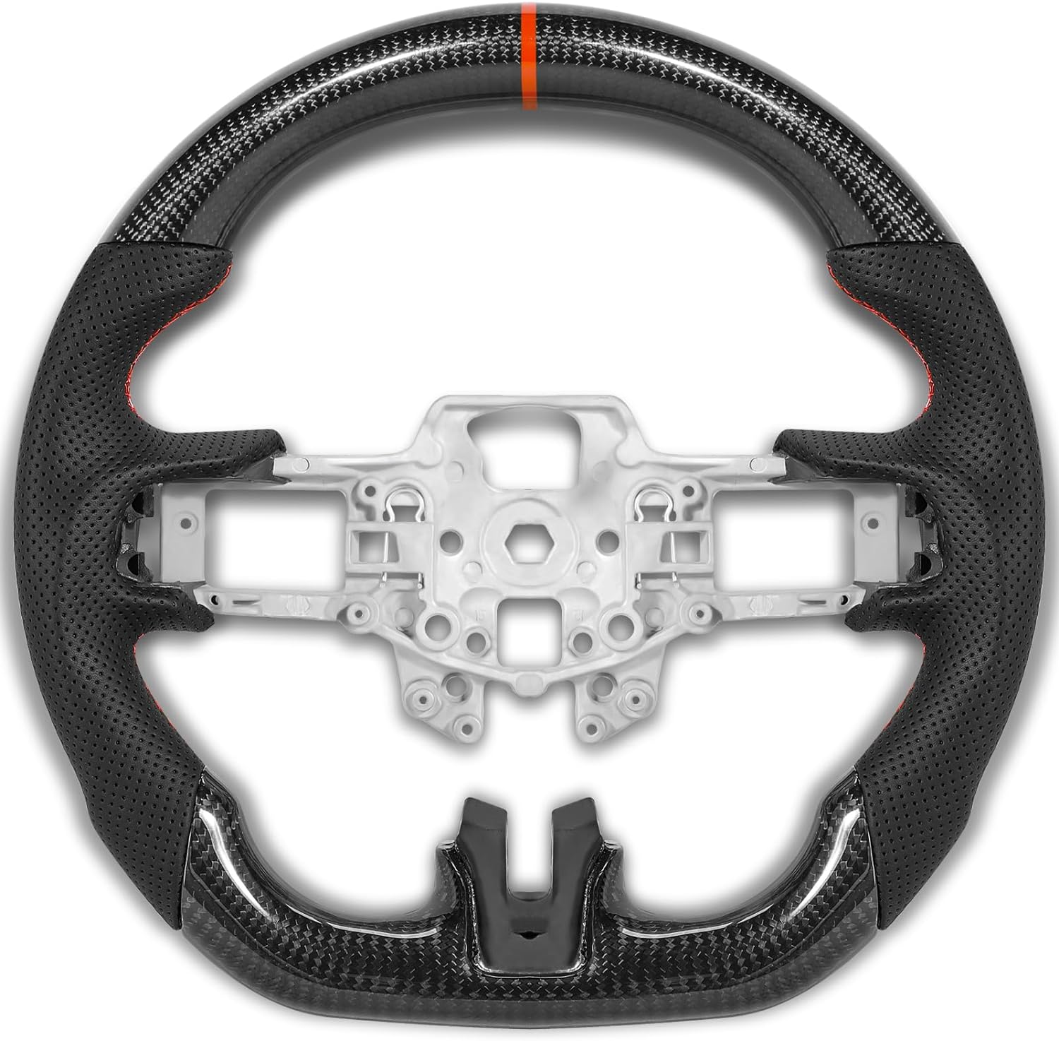 Carbon Fiber Steering Wheel for Ford Mustang 2018-2022 Nappa Perforated Leather with Hand Stitching D-shaped Steering Wheel for Mustang EcoBoost/GT for Shelby GT350/GT350R