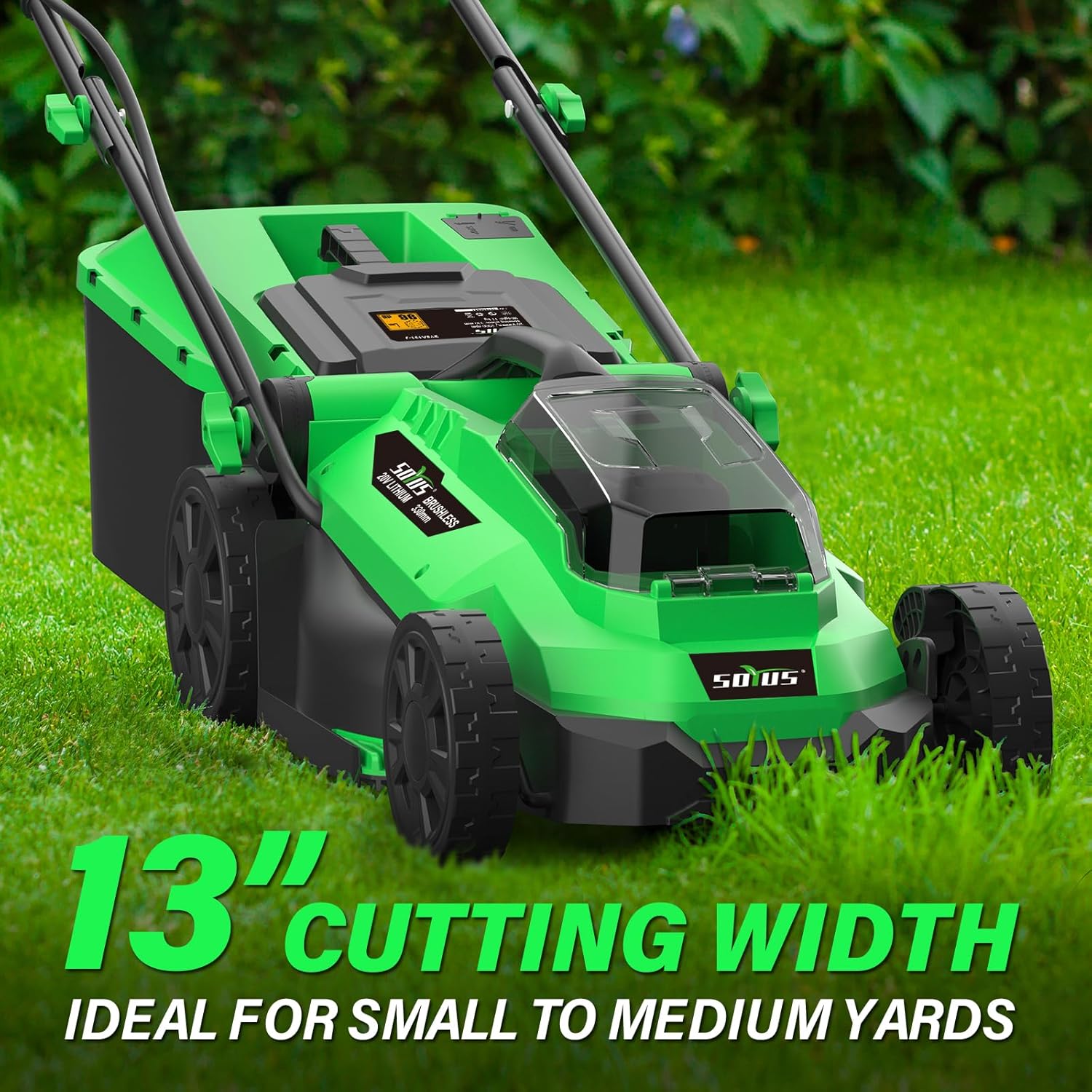 Electric Lawn Mower Cordless, 13 Inch 20V Lawn Mowers with Brushless Motor, 5-Position Height Adjustment, 4.0Ah Battery & Charger Included