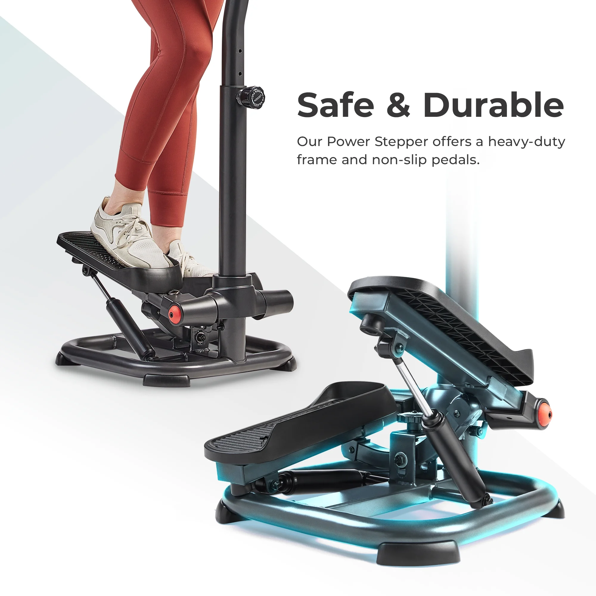 Sunny Health & Fitness Duo Function Premium Heavy Duty 330 LB Capacity Power Stepper with Resistance Bands, Space-Saving Low Impact Peddle w SunnyFit? App Enhanced Connectivity - SF-S021055