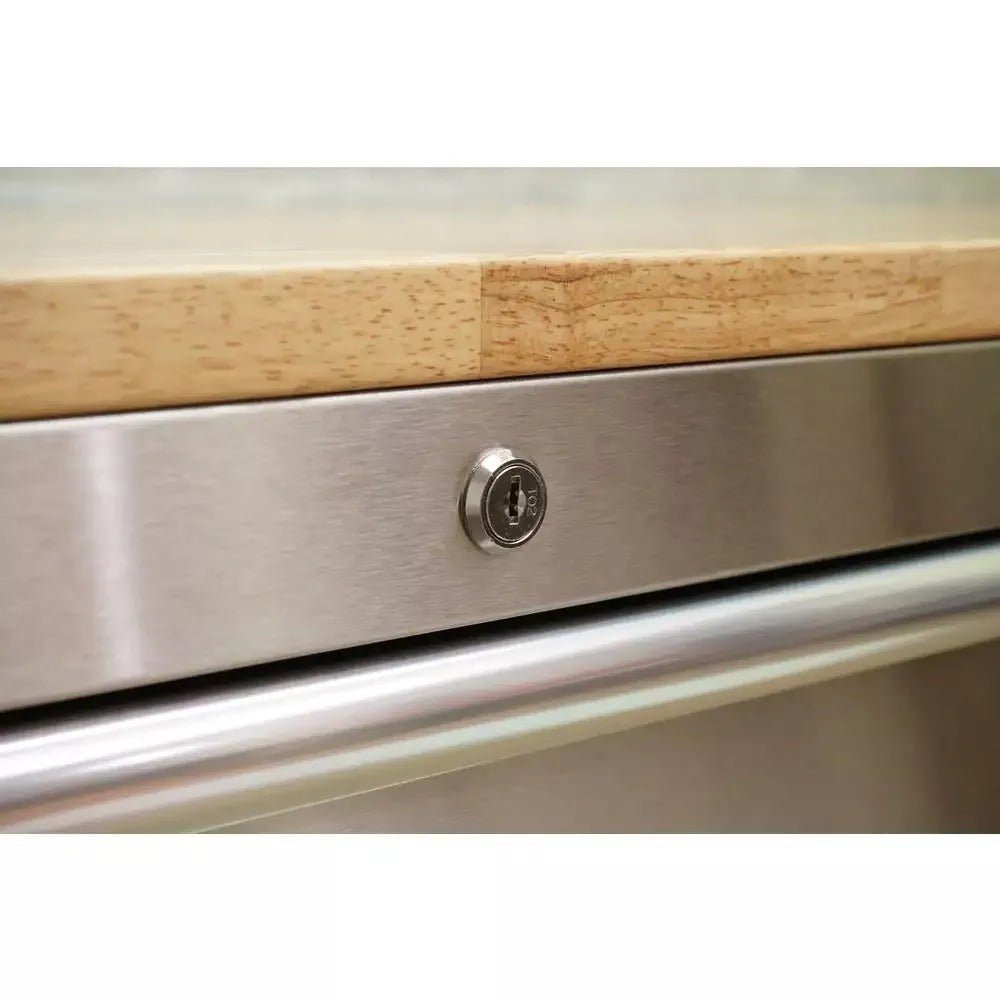 72 in 18-Drawer 24 in. D Mobile Workbench with Solid Wood Top Stainless Steel