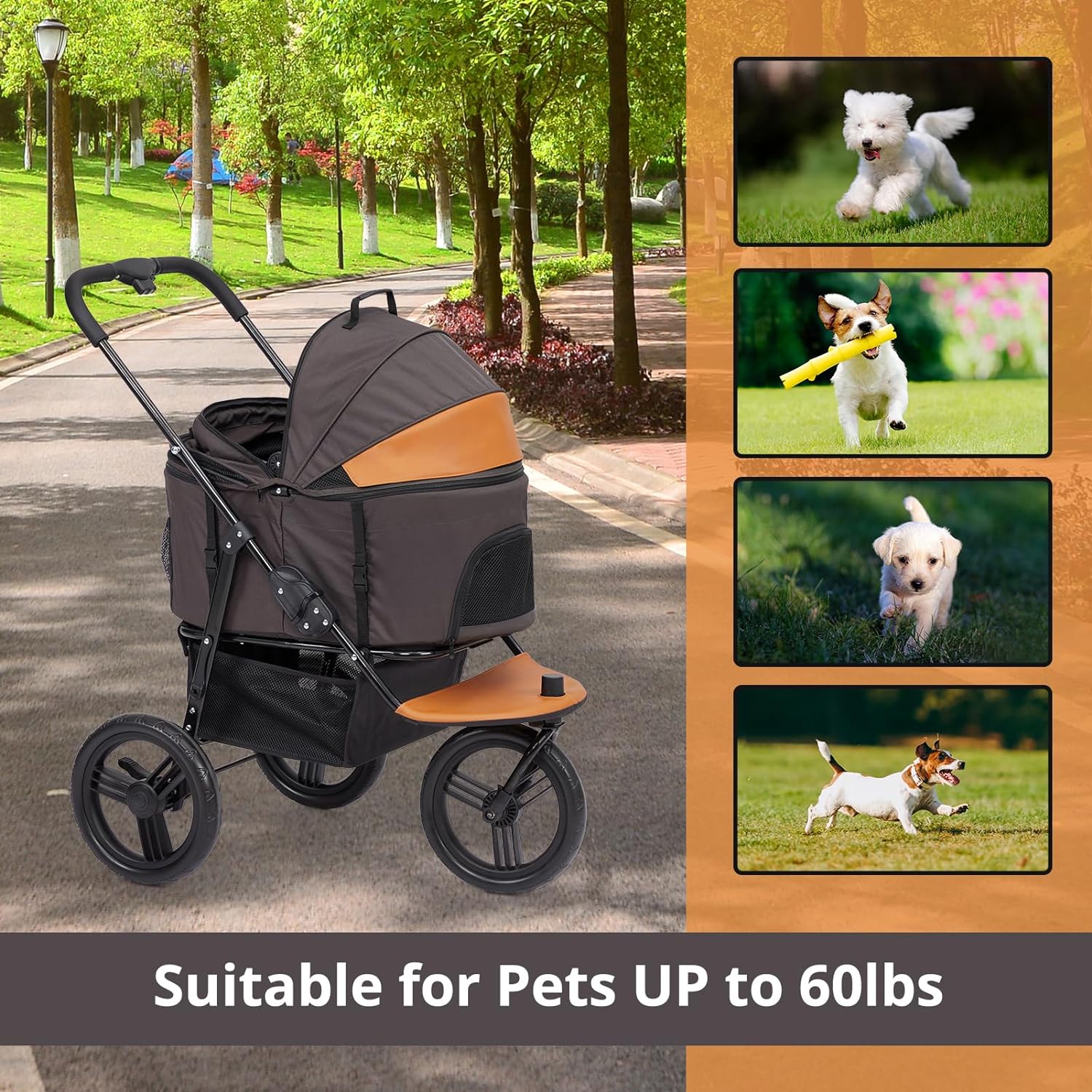 Dog Stroller for Large Pet, Jogger Stroller, Easy Folding Cart Frame, Quick Release Wheel, Breathable Animal Stroller with 4 Wheel and Storage Space Pet Can Easily Walk in/Out Travel