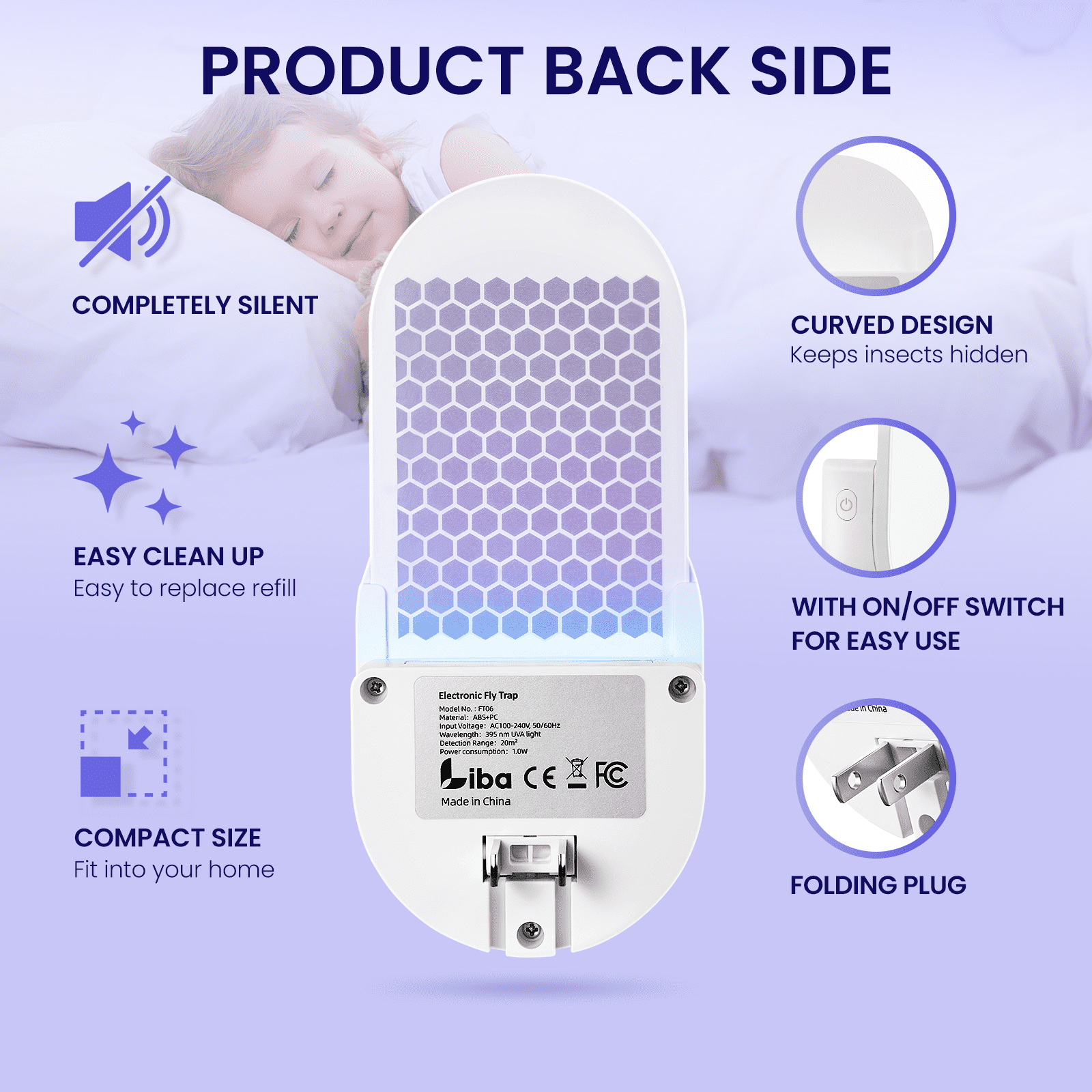 Liba Electric Bug Zapper Indoor Wall-Mounted Mosquito Trap with 3 Sticky Refills, Pest Control Light Technology