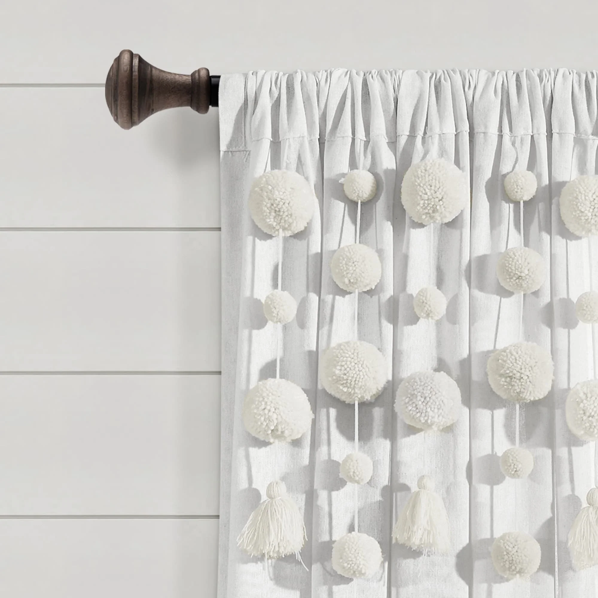 Lush Decor Boho Pom Pom Tassel Linen Window Curtain Panel (Single)