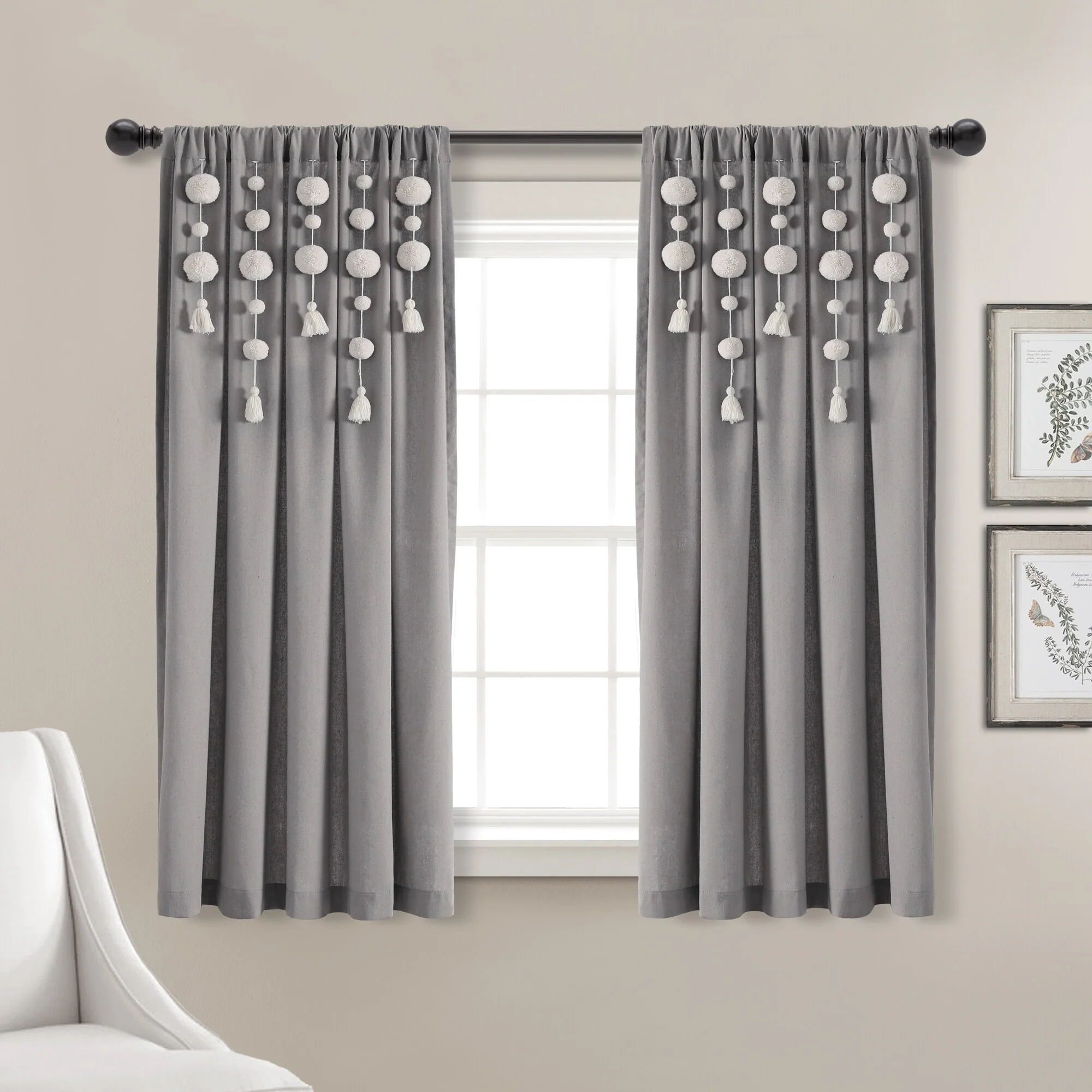 Lush Decor Boho Pom Pom Tassel Linen Window Curtain Panel (Single)