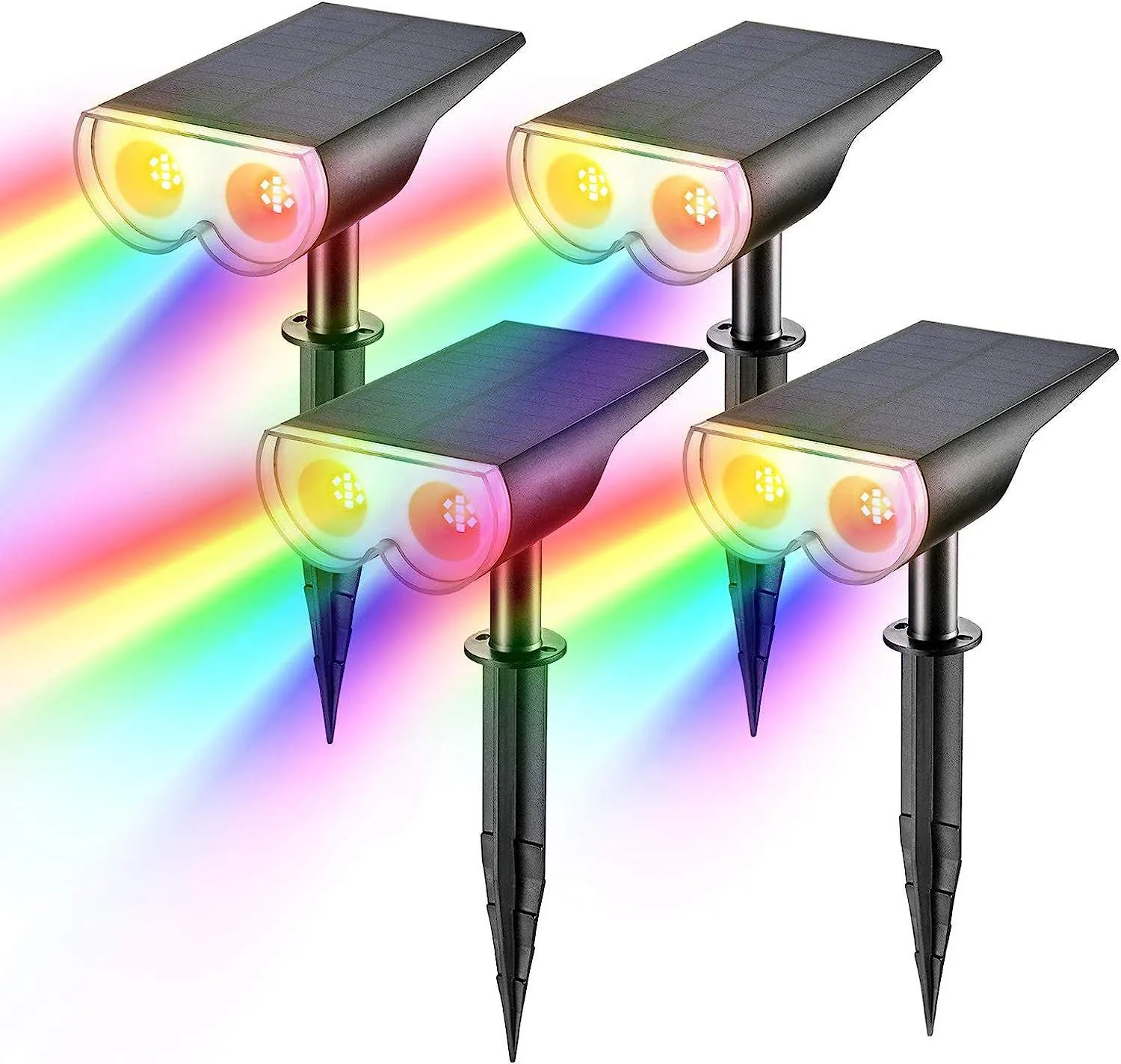 StarRay Solar Spot Lights Outdoor Color Changing, IP67 Solar Lights Outdoor Waterproof, Halloween Decorations 16 LEDs Multicolor Solar Landscape Spotlights for Pathway, Patio, Fence, 4 Pack