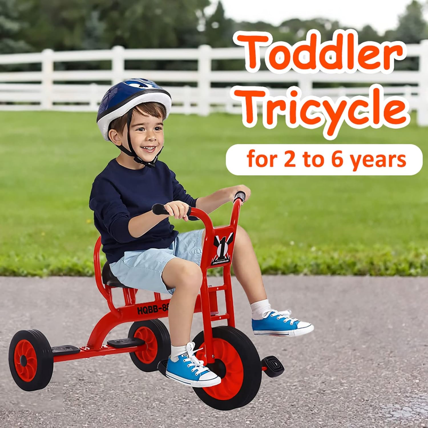 Kids Tricycle for Riders Ages 3+,Preschool Daycare Playground Kids Tricycle with Passenger Seat,Big Kids Tandem Trike with Inflation-Free Rubber Wheels,Kids Outdoor Play Equipment