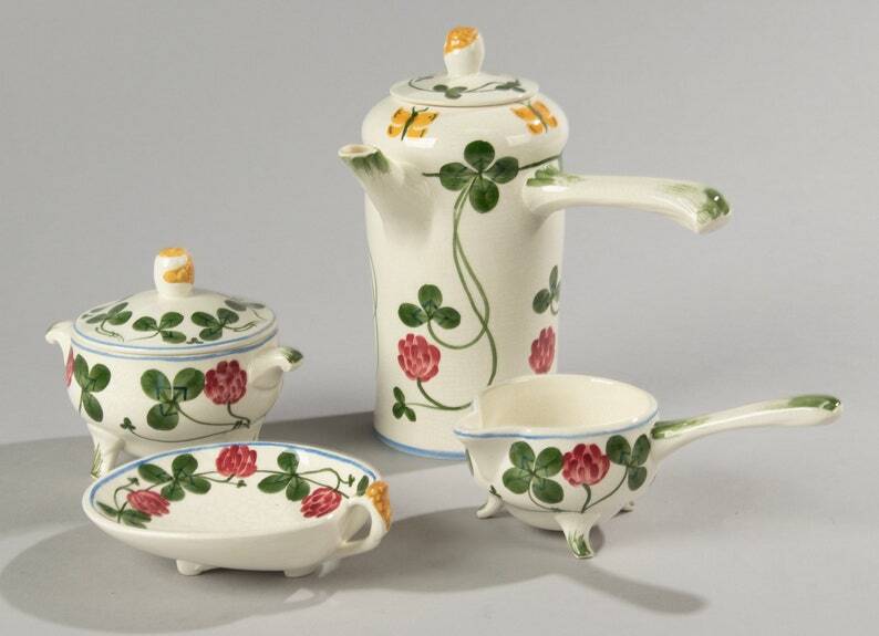 Royal Copenhagen Clover 13-Piece Hand-Painted Faience Coffee Set  C Rare Collectible