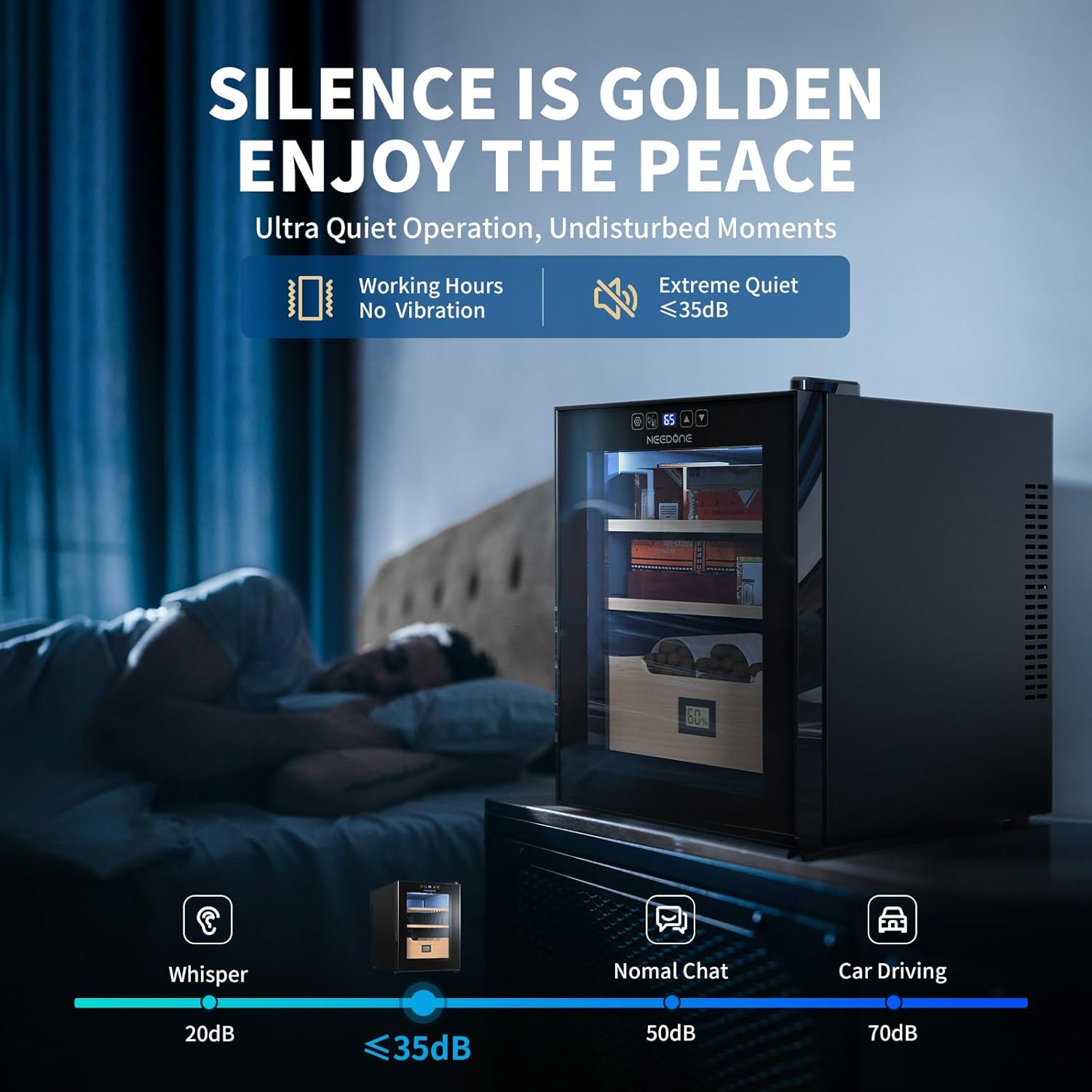 ThermoCigar 48L Cigar Humidor with Heating & Cooling, Cedar Wood, Digital Hygrometer, Quiet Electric Cooler for 350 Cigars