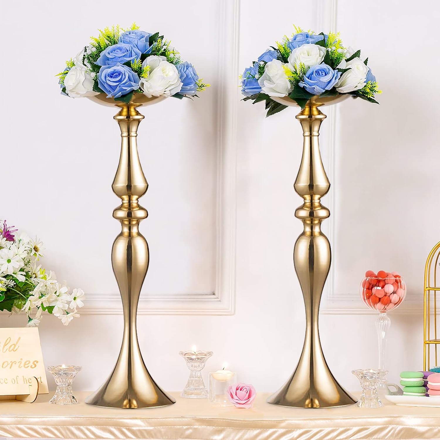 Elegant Silver Metal Wedding Centerpiece Stand 31.5     C Tall Tabletop Decor for Events & Parties