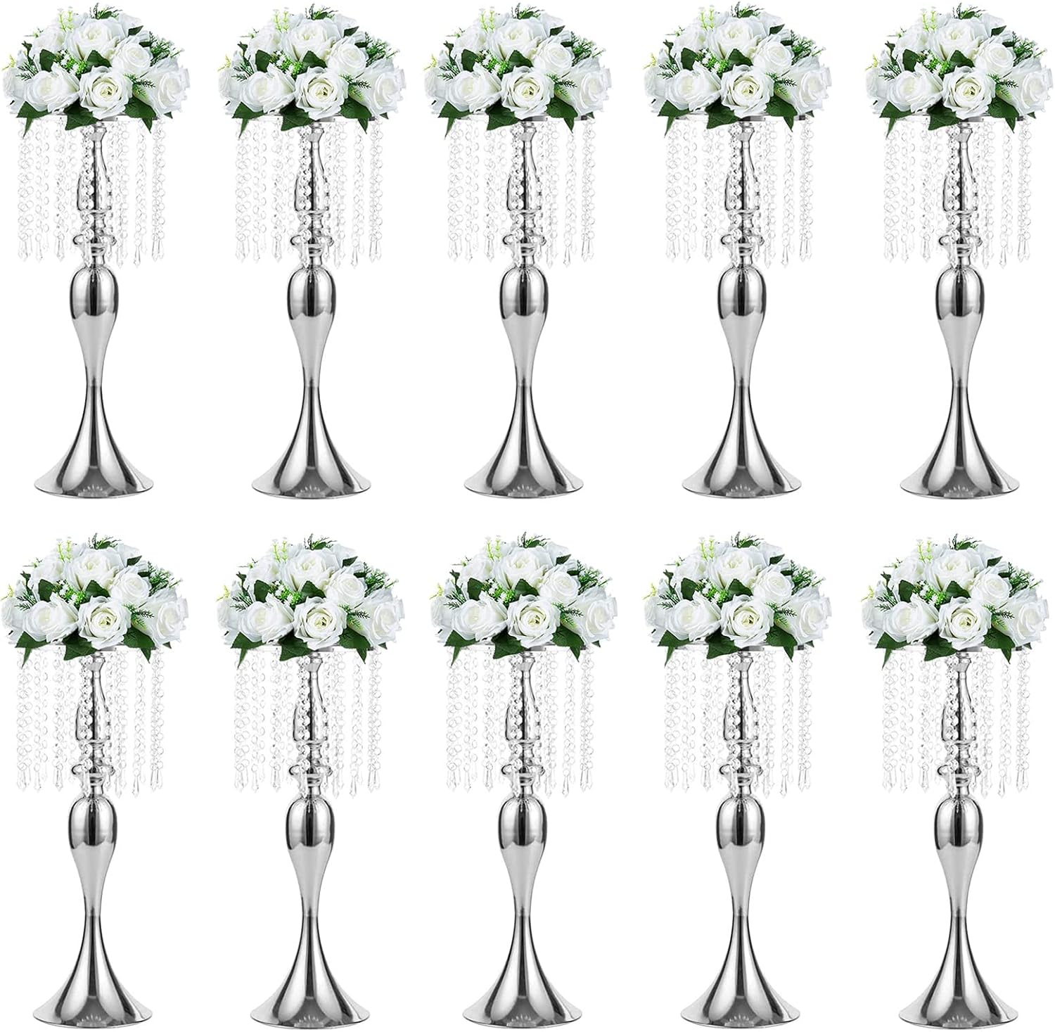 Sziqiqi Gold Metal Crystal Centerpiece Riser, 21.3    Tall, Pack of 10, Elegant Floral Stand for Weddings & Events